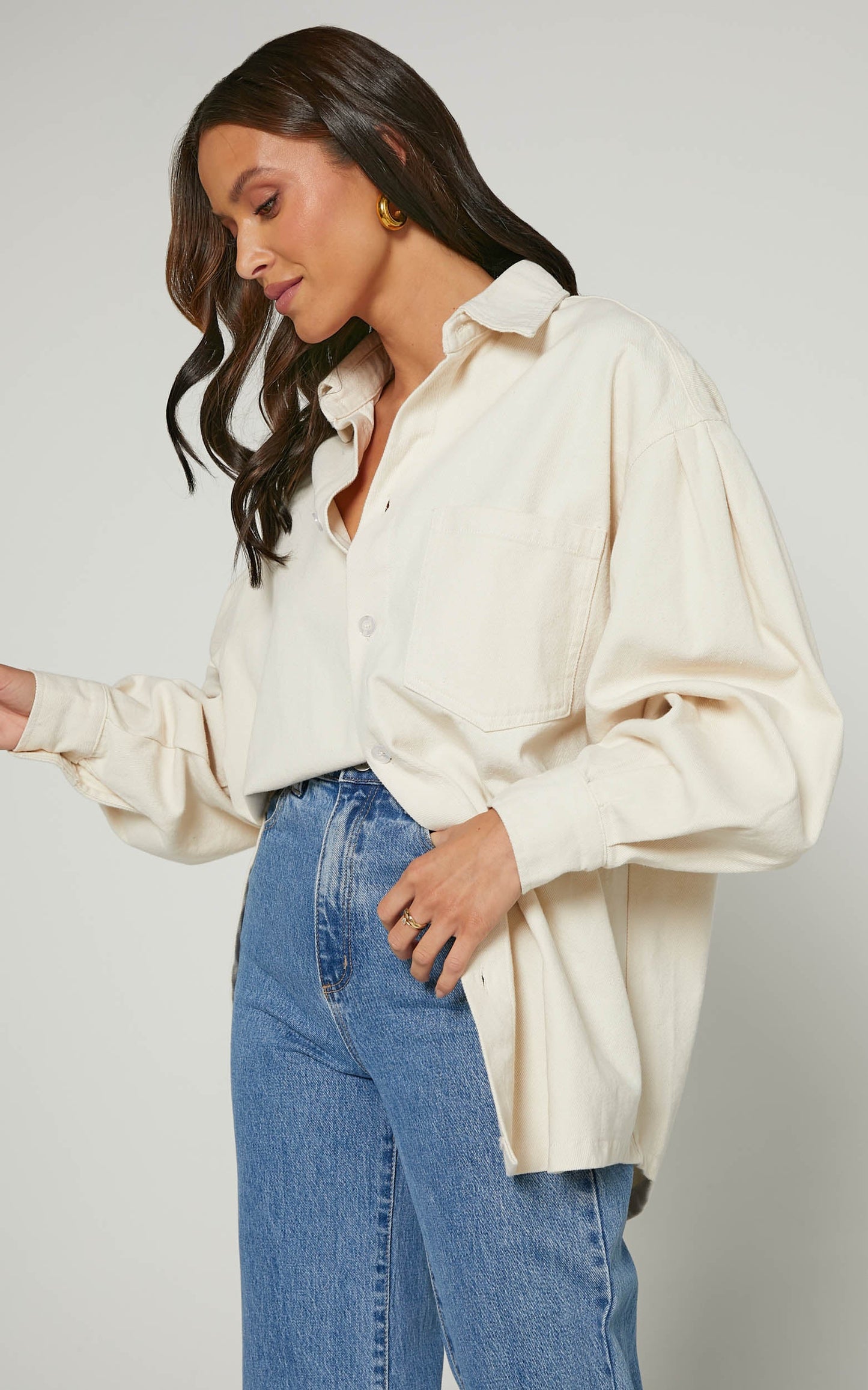 Prince Shirt - Button Up Long Sleeve Shirt in Beige