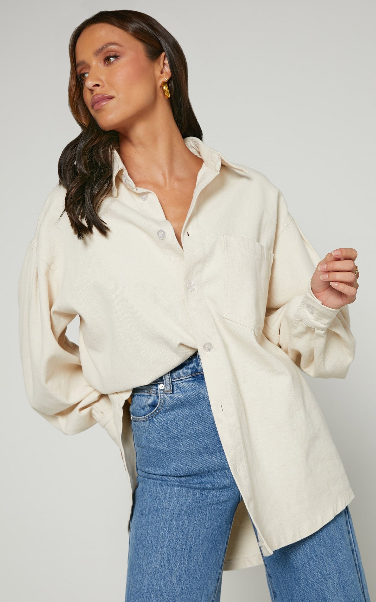 Prince Shirt - Button Up Long Sleeve Shirt in Beige