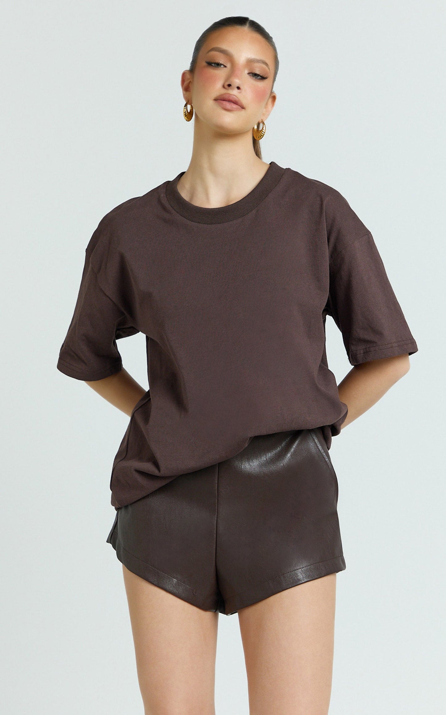 Prizza Top - Longline Boyfriend Tee Top in Chocolate