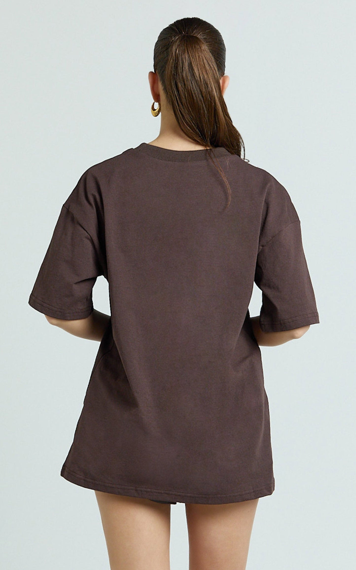 Prizza Top - Longline Boyfriend Tee Top in Chocolate