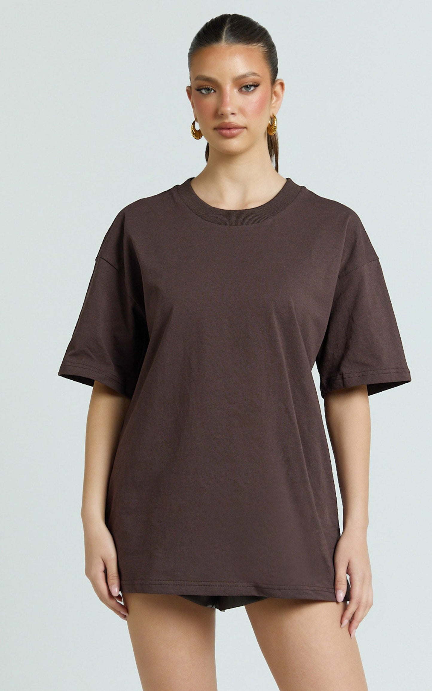 Prizza Top - Longline Boyfriend Tee Top in Chocolate