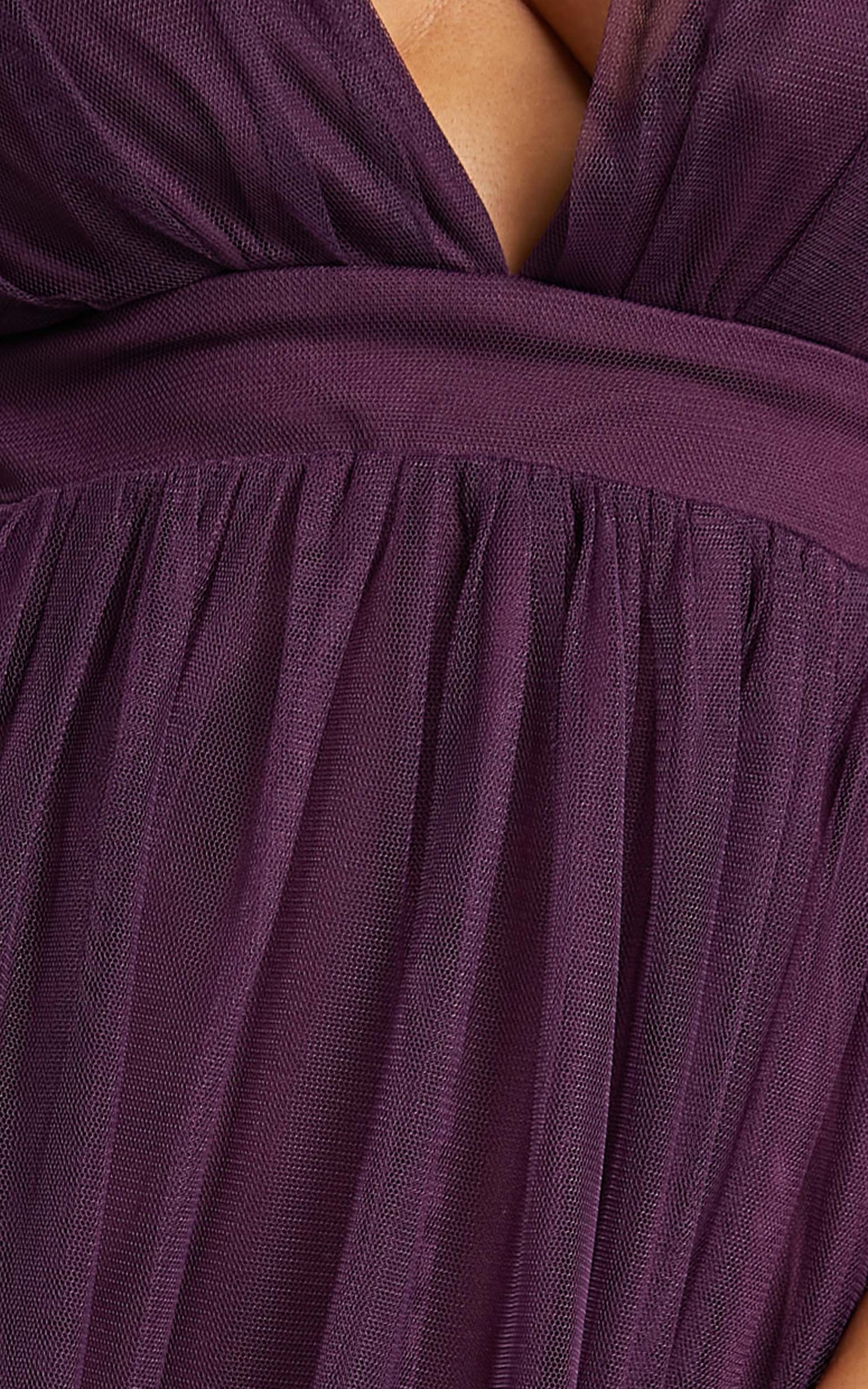 Like A Vision Midi Dress - Plunge Thigh Split Dress in Aubergine Tulle