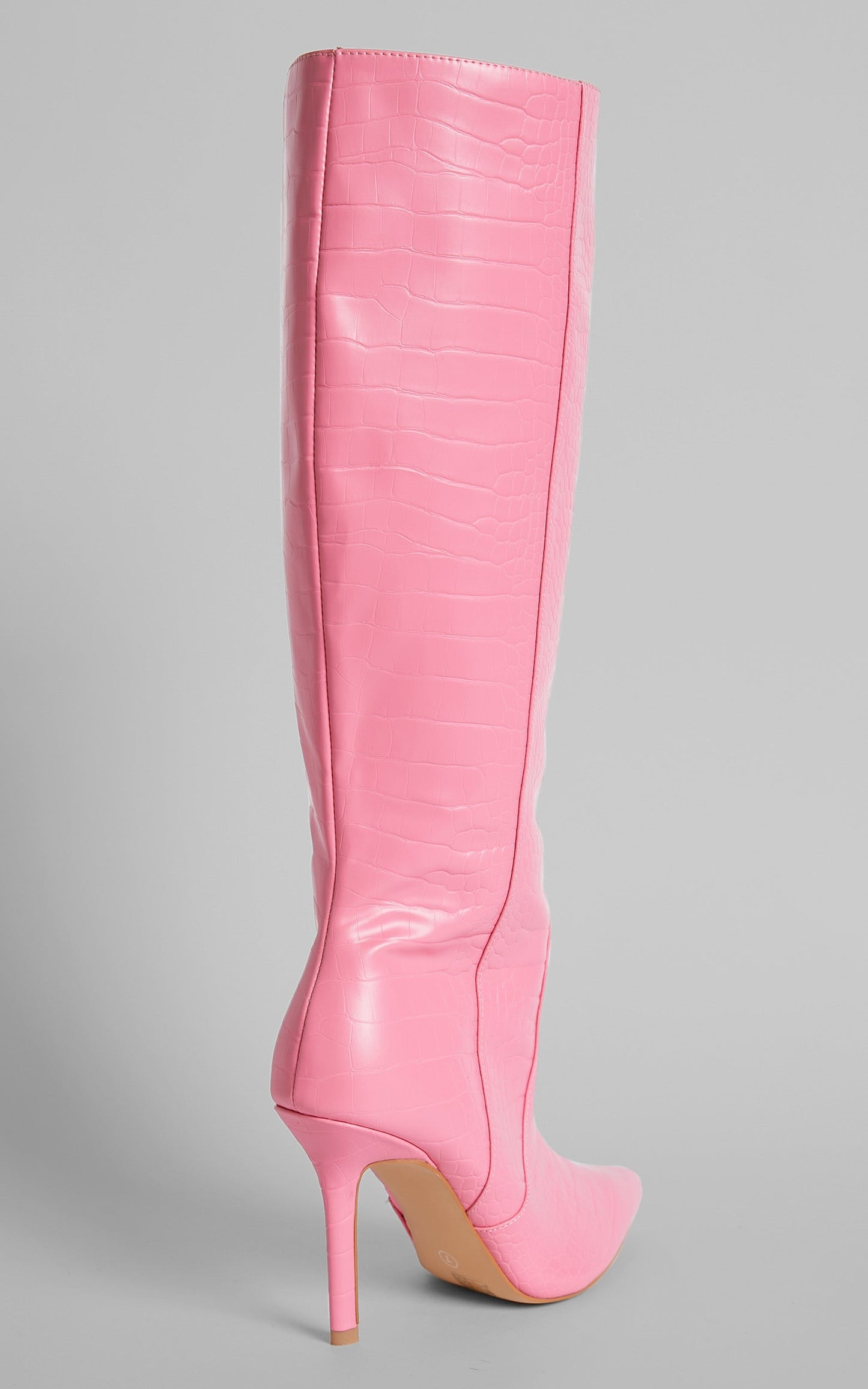 Public Desire - Best Believe Stiletto Knee High Boots in Pink Croc