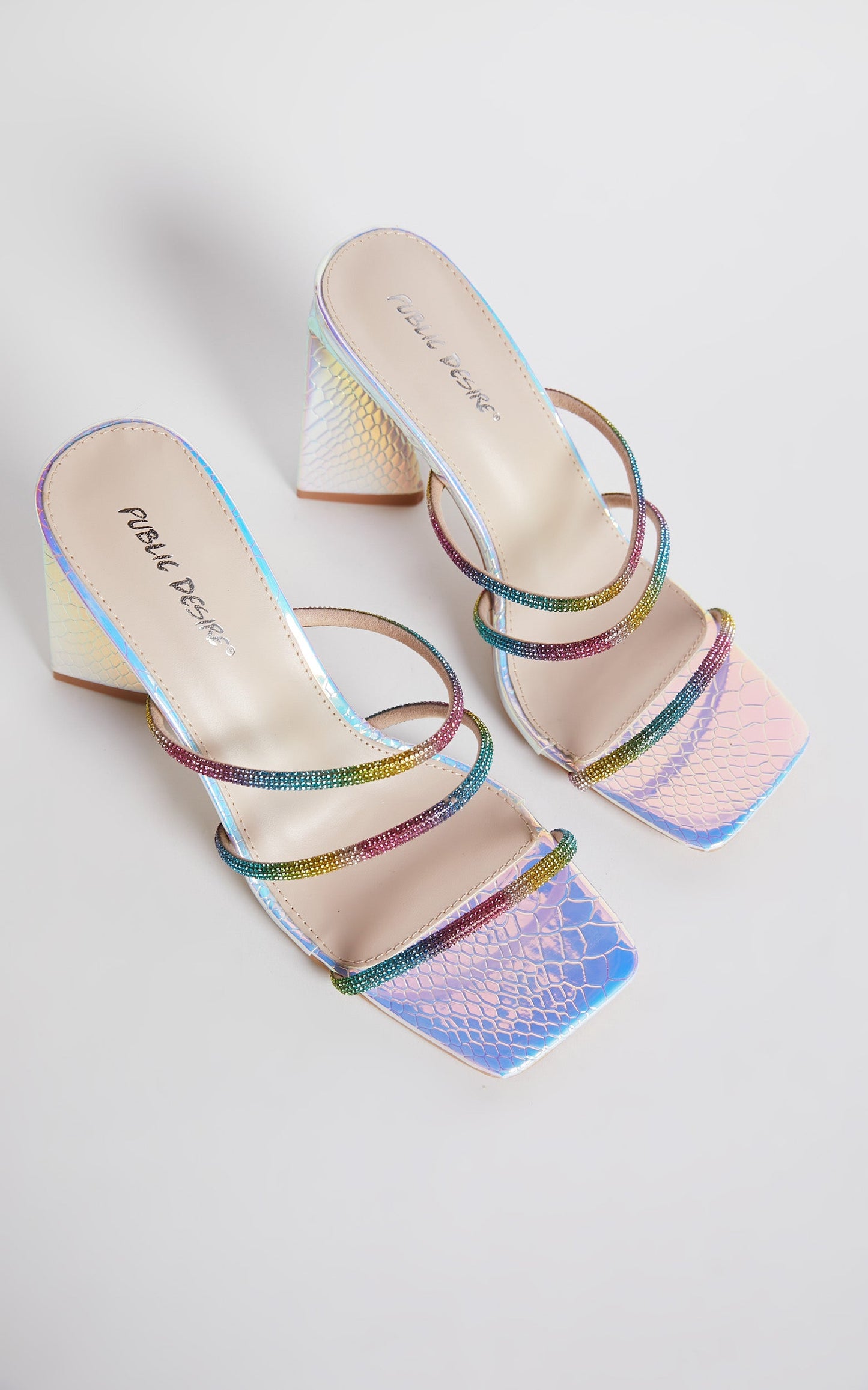 Public Desire - Zorah Heels in Rainbow Metallic Pu Diamante