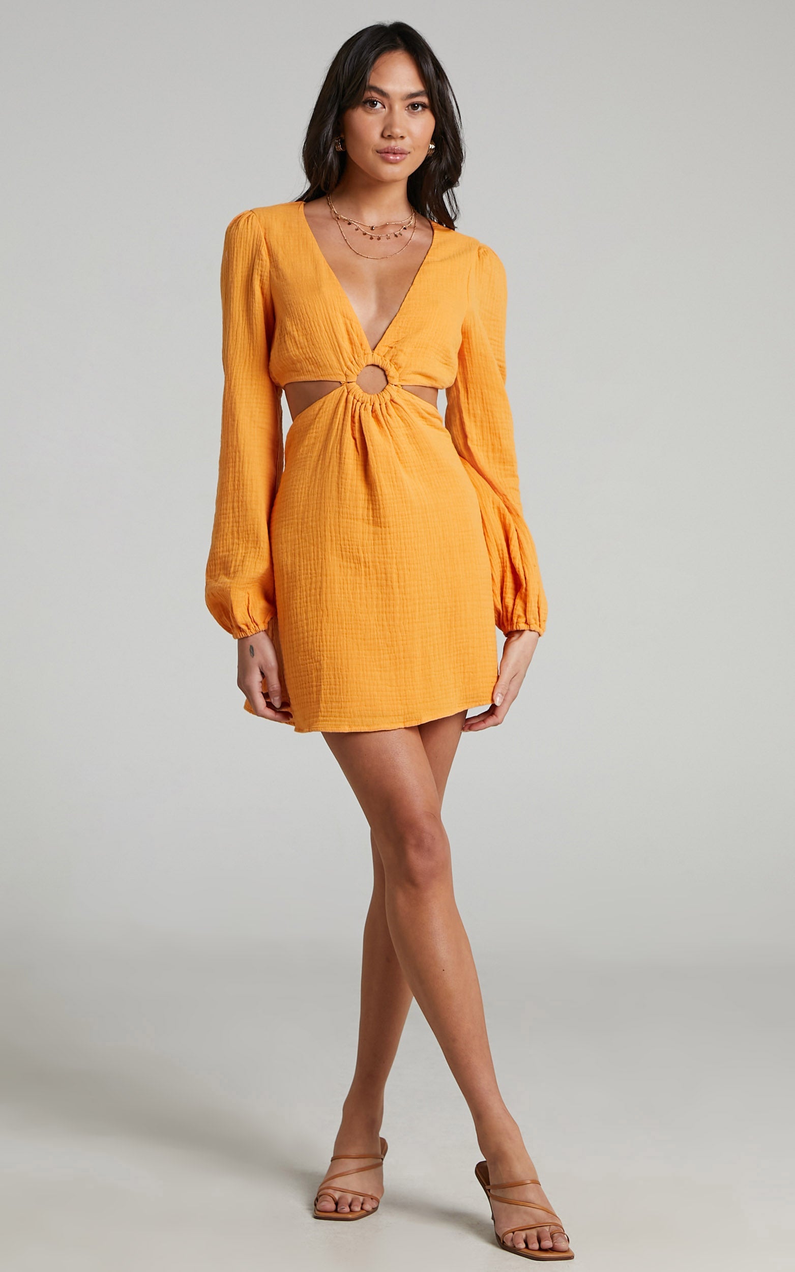 Queeny Side Cutouts Mini Dress in Sherbet