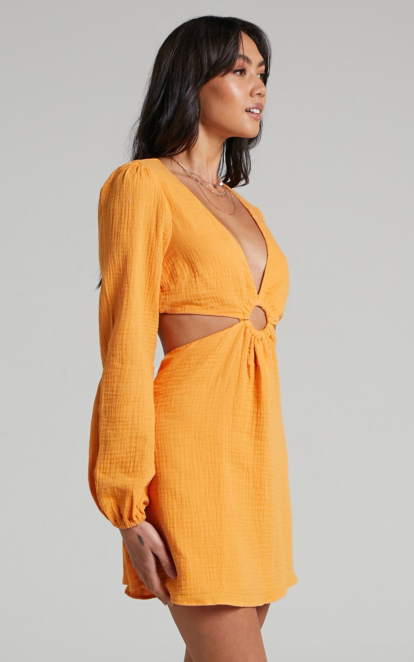 Queeny Side Cutouts Mini Dress in Sherbet