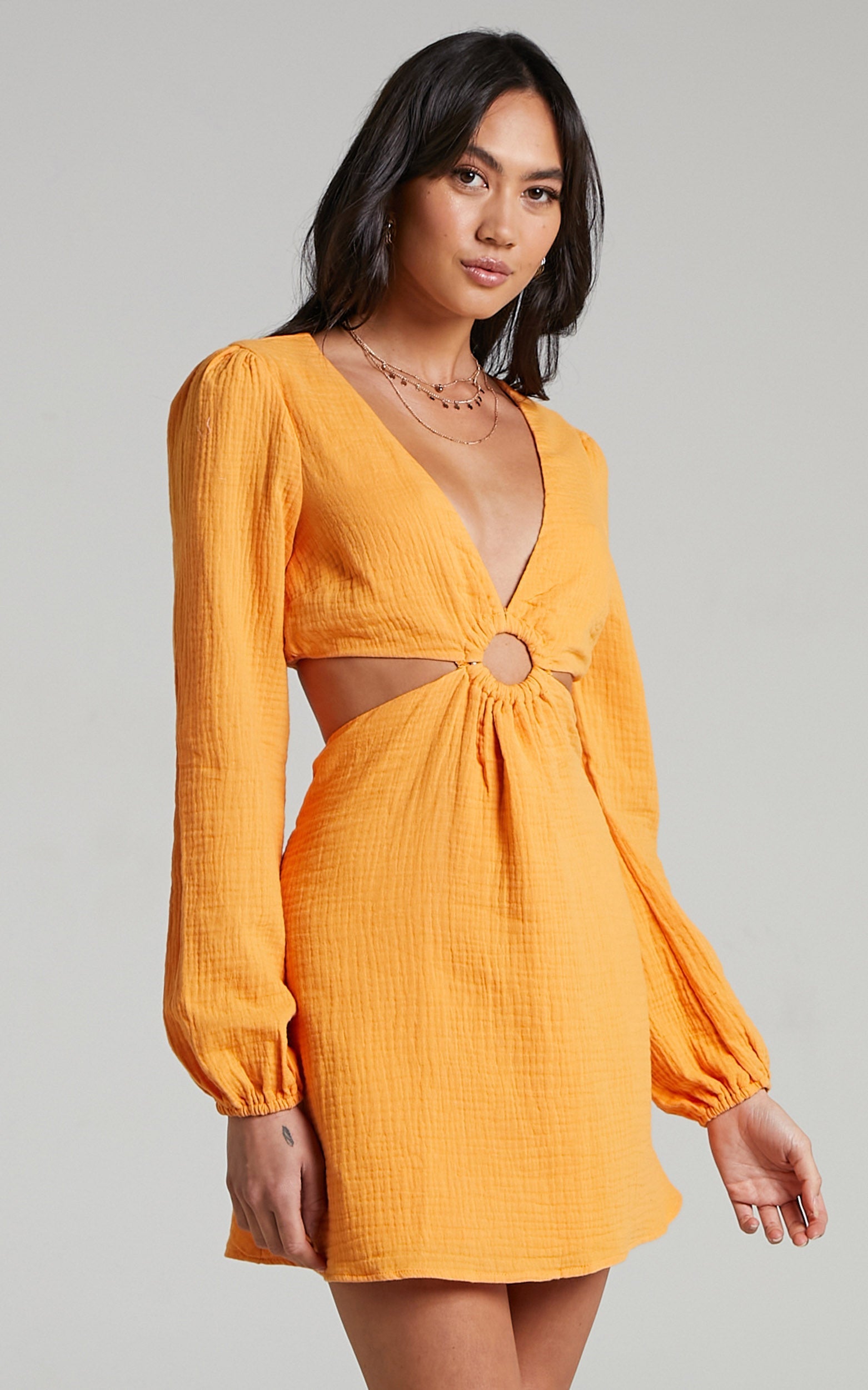 Queeny Side Cutouts Mini Dress in Sherbet