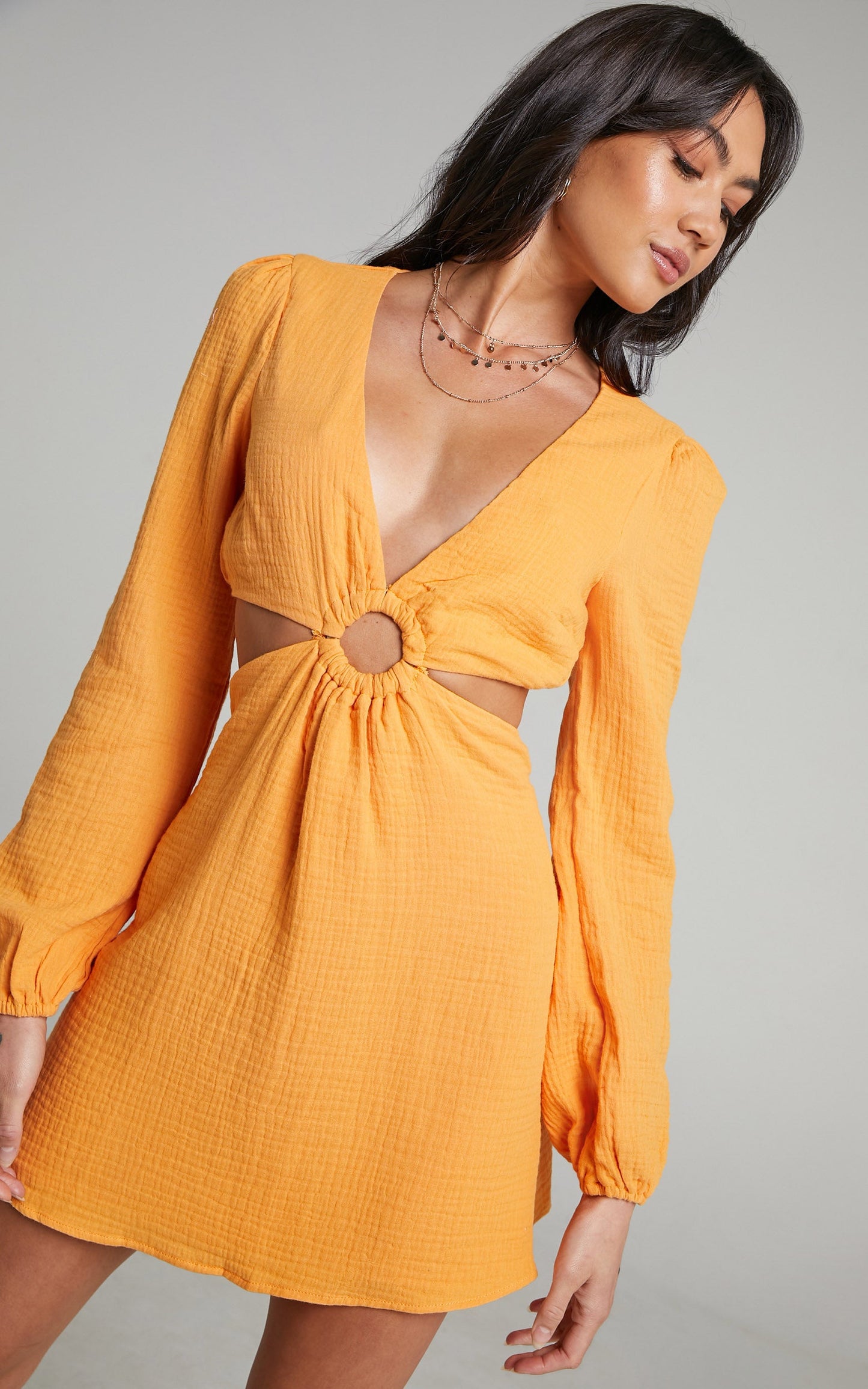 Queeny Side Cutouts Mini Dress in Sherbet