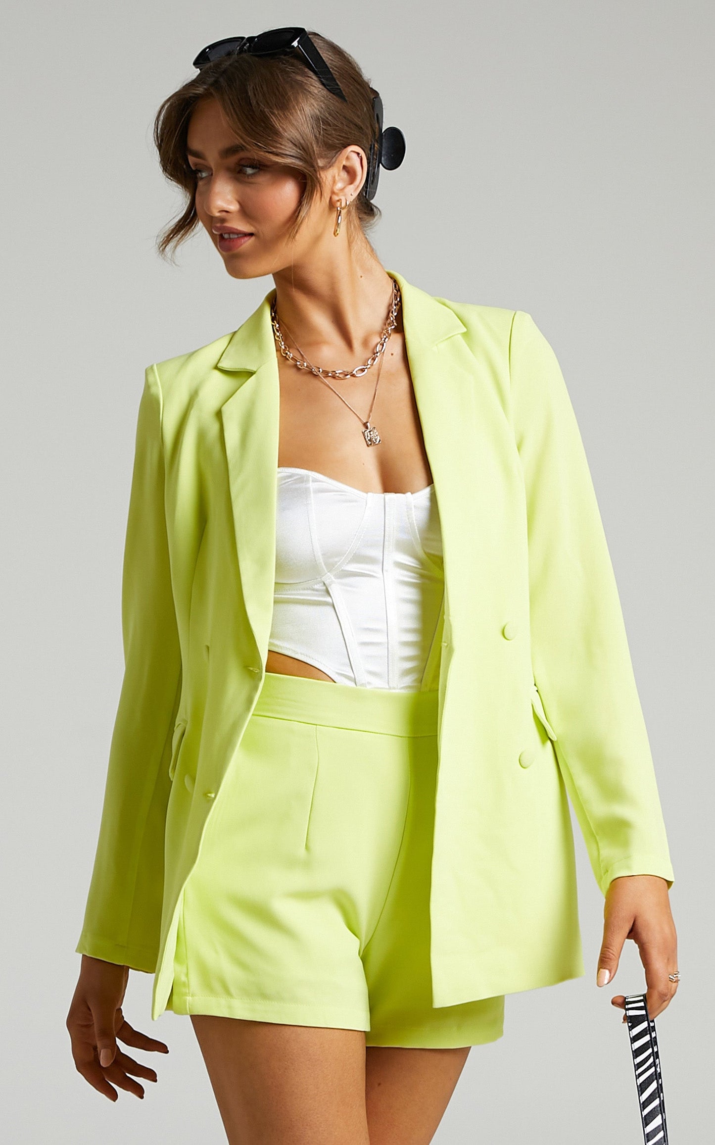 Quick To Win Blazer - Double Breasted Blazer in Lime