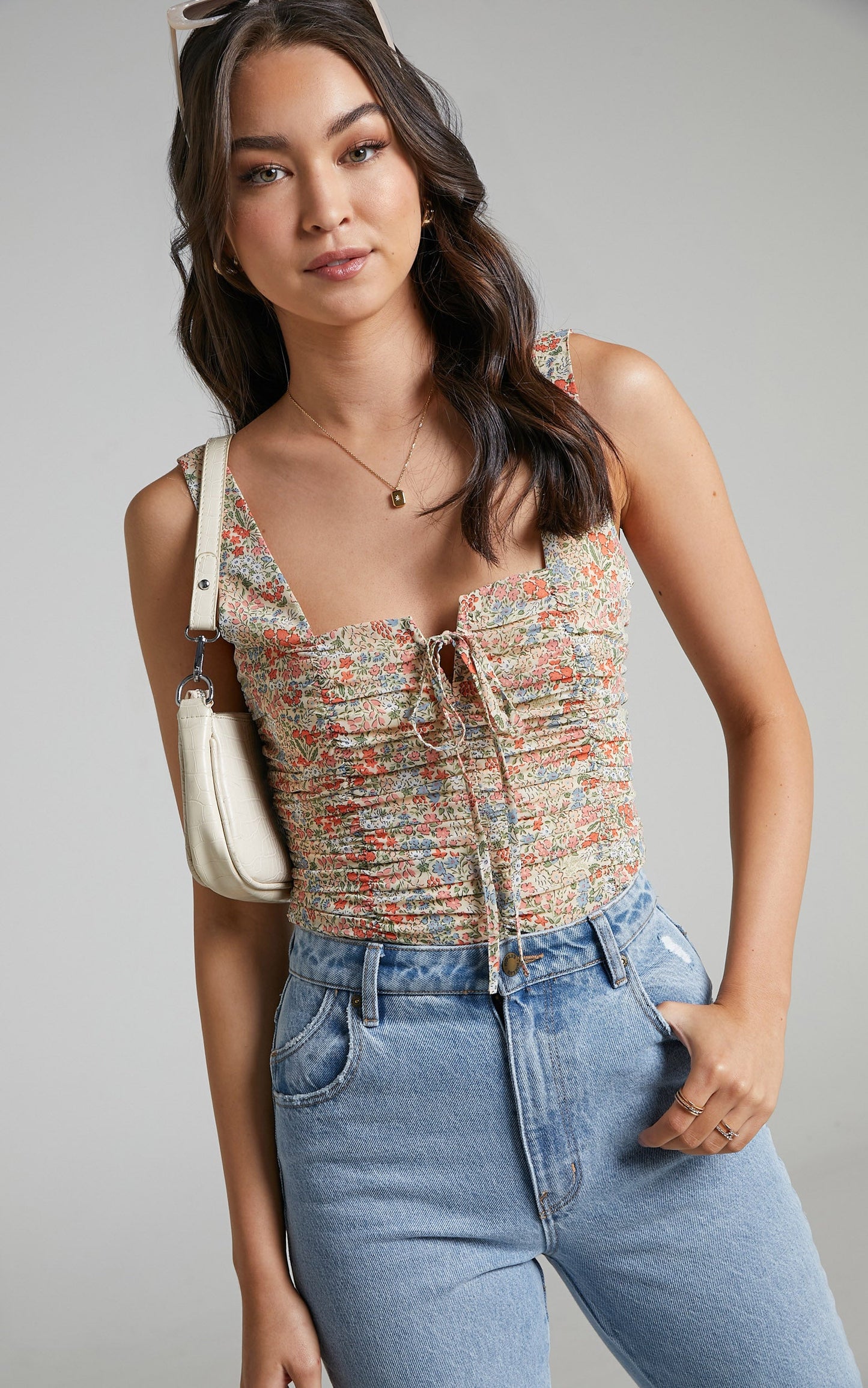 Quinn Square Neck Top in Cream Floral