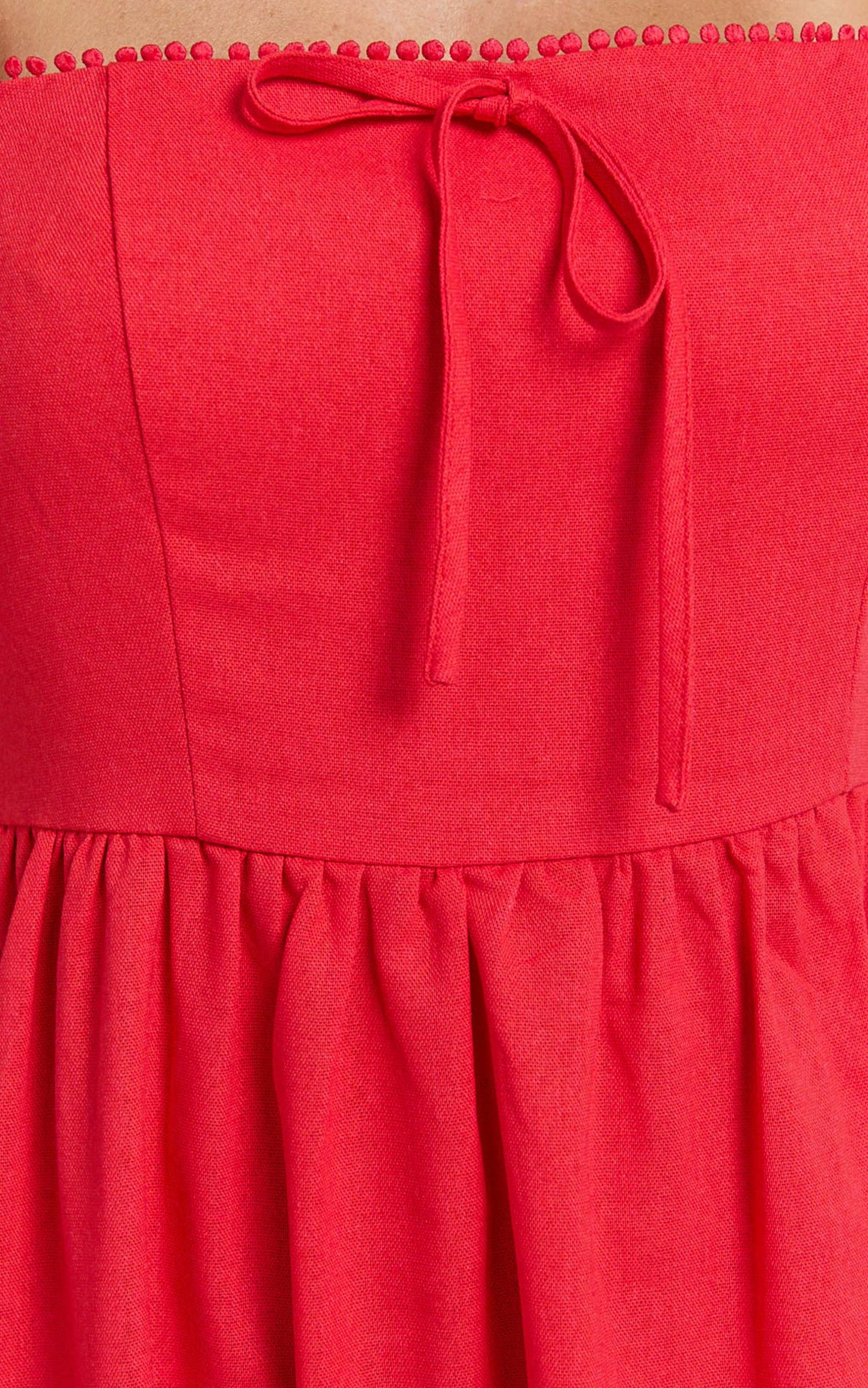 Quinn Midi Linen Blend Dress - Puff Sleeve Square Neck Dress in Red