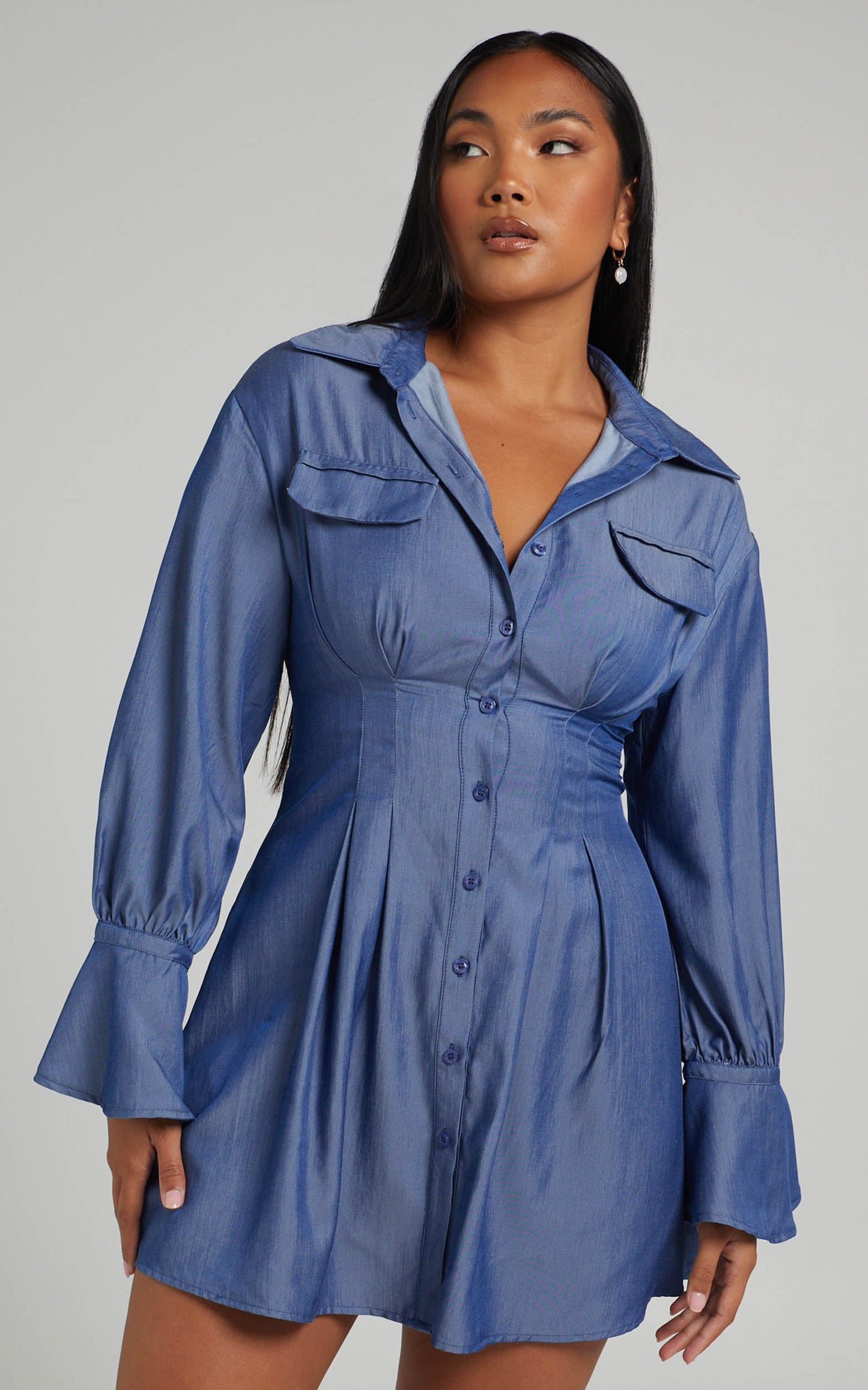 Oriana Mini Shirt Dress in Navy