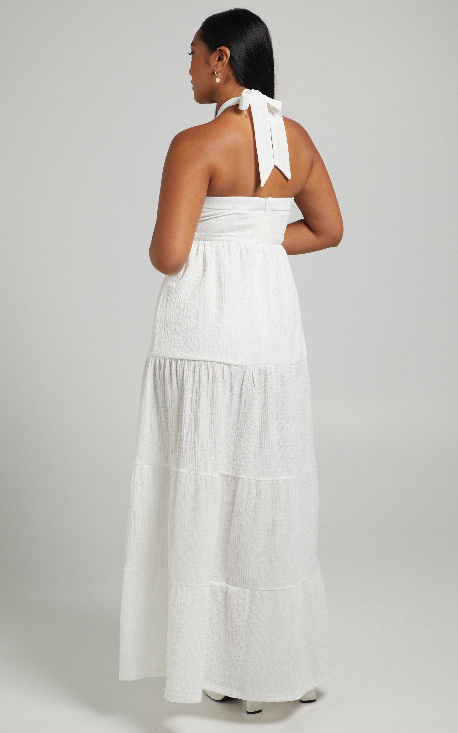 French Riviera Halter Tiered Maxi Dress in Cream