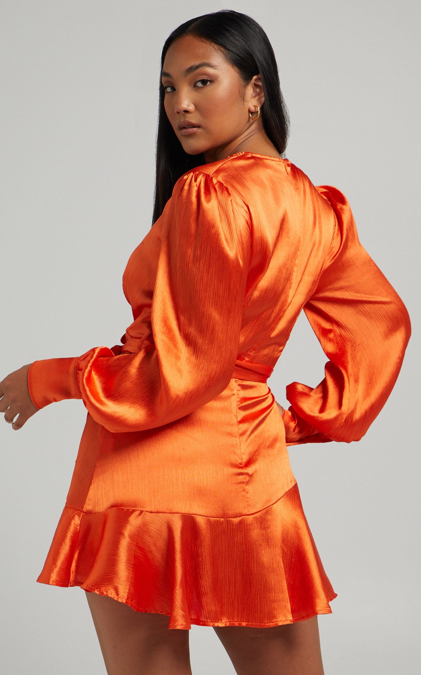 Francille Mini Dress - Long Sleeve Wrap Dress in Orange
