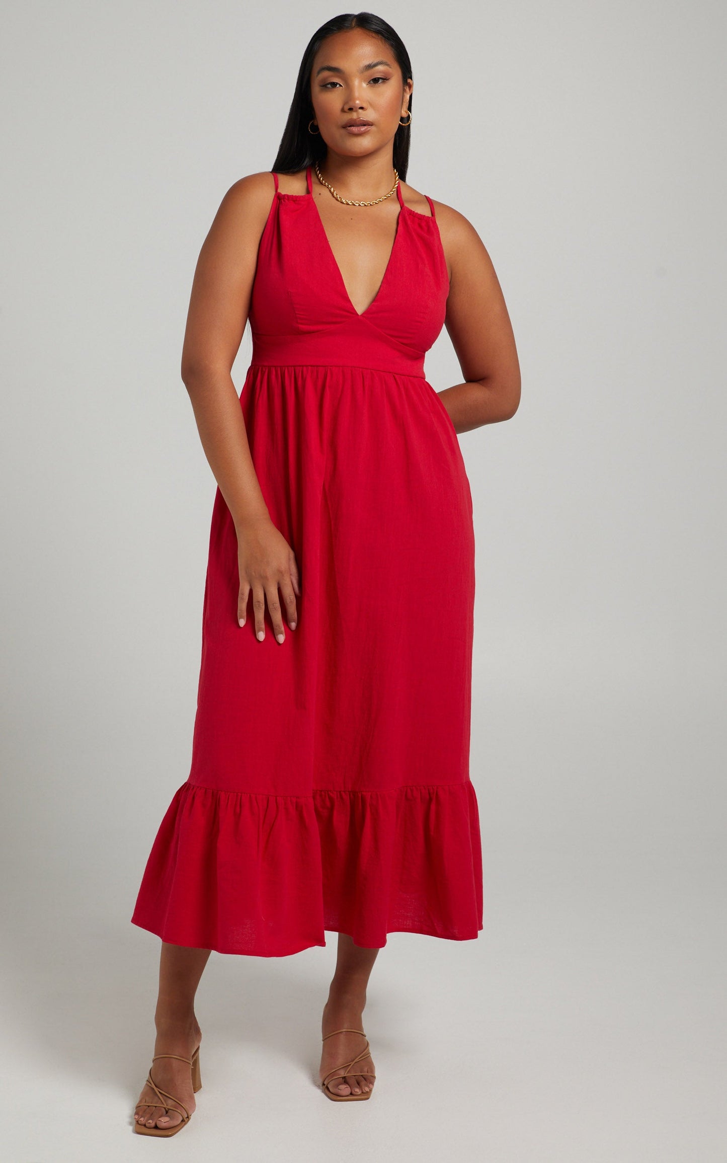 Zhan Double Strap Maxi Dress in Red