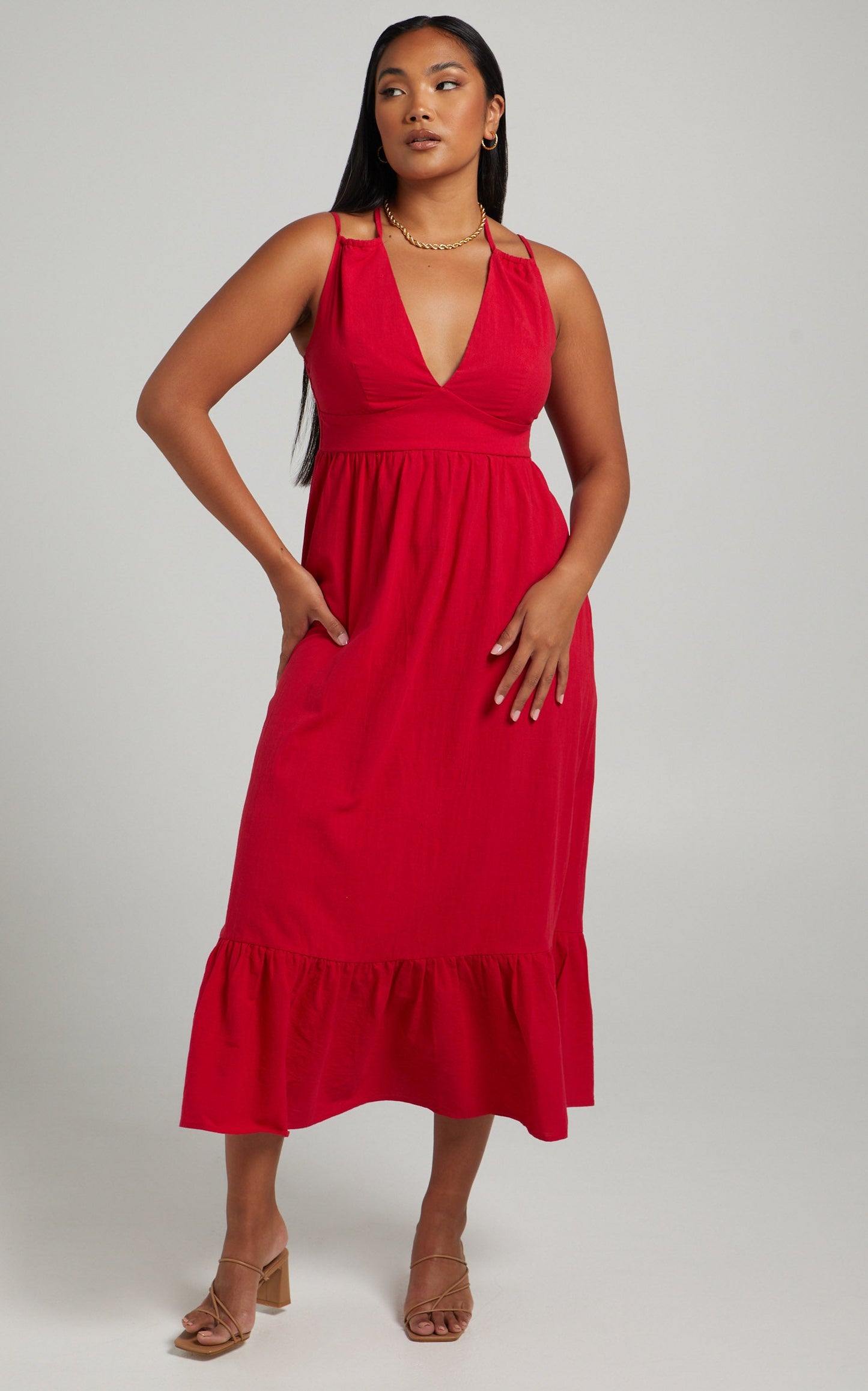 Zhan Double Strap Maxi Dress in Red