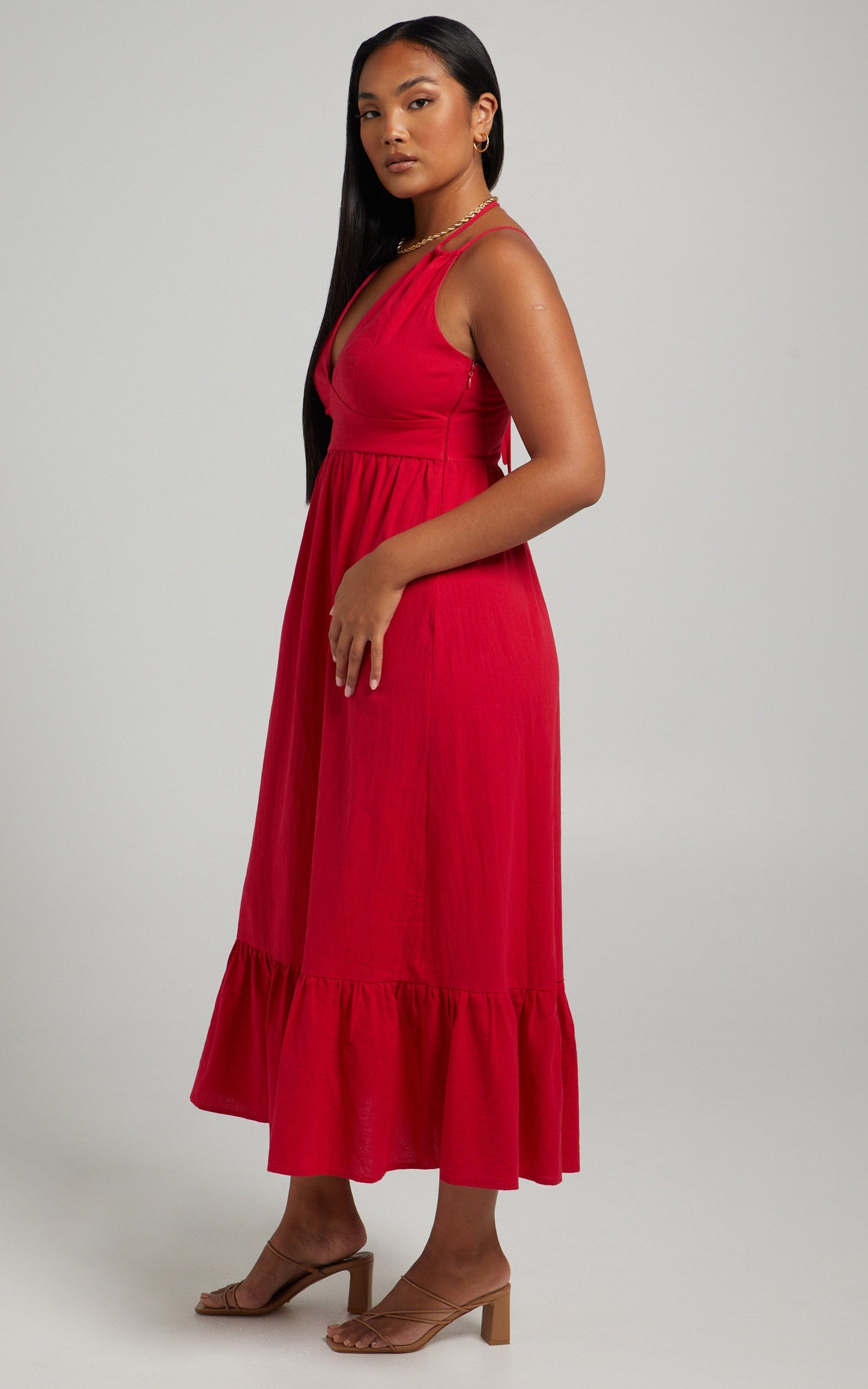 Zhan Double Strap Maxi Dress in Red
