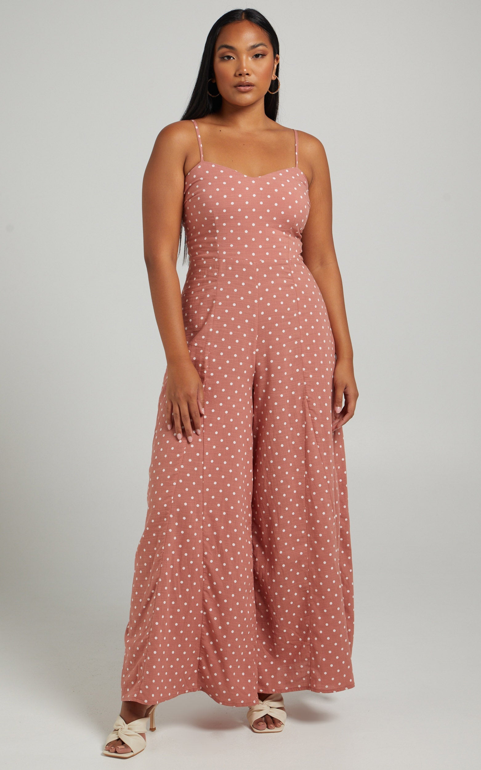 Emmie Tie Back Wide Leg Jumpsuit in Dusty Pink Spot