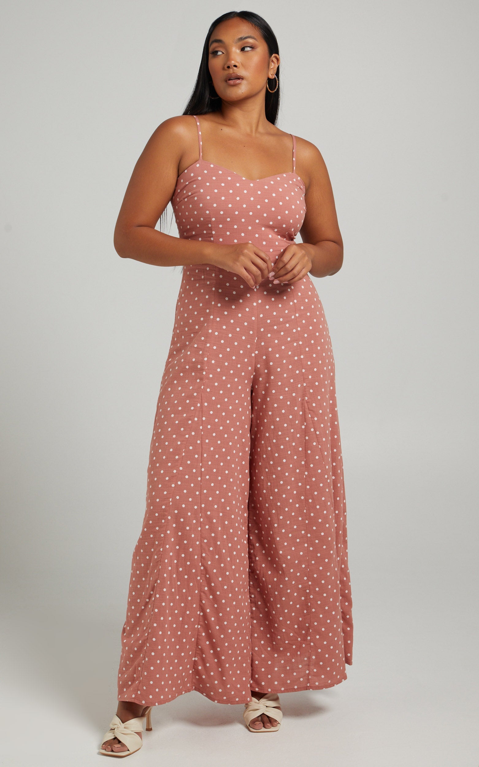 Emmie Tie Back Wide Leg Jumpsuit in Dusty Pink Spot