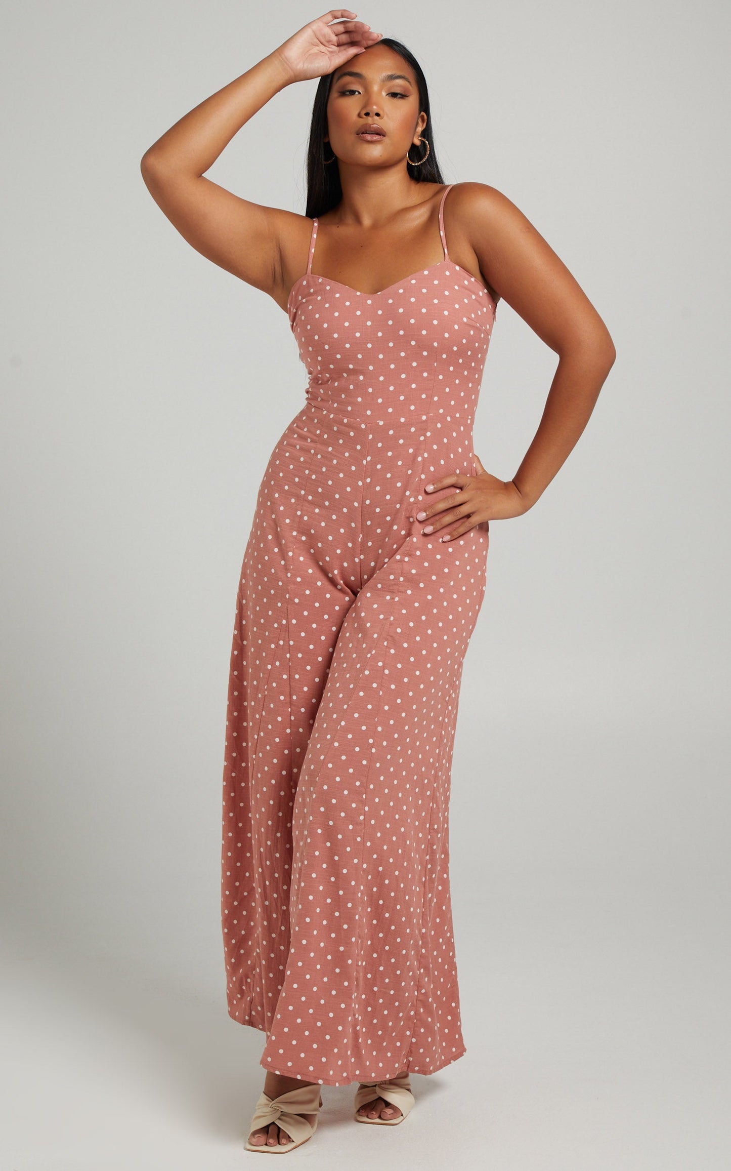 Emmie Tie Back Wide Leg Jumpsuit in Dusty Pink Spot