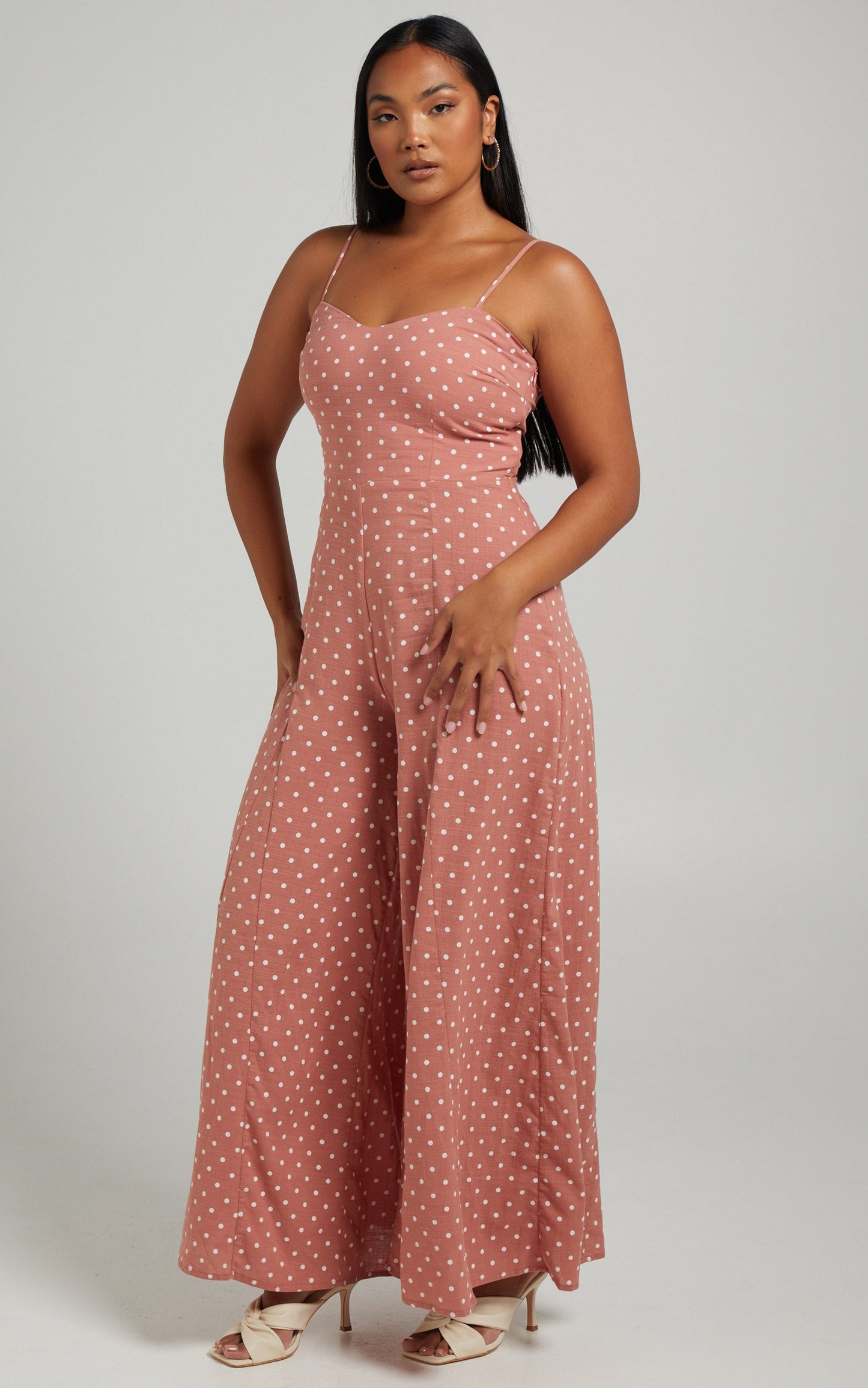 Emmie Tie Back Wide Leg Jumpsuit in Dusty Pink Spot