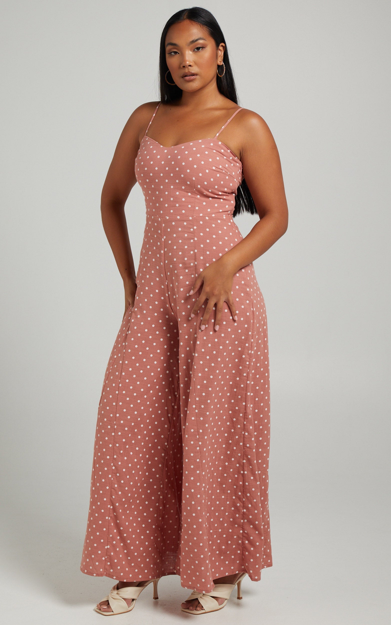 Emmie Tie Back Wide Leg Jumpsuit in Dusty Pink Spot
