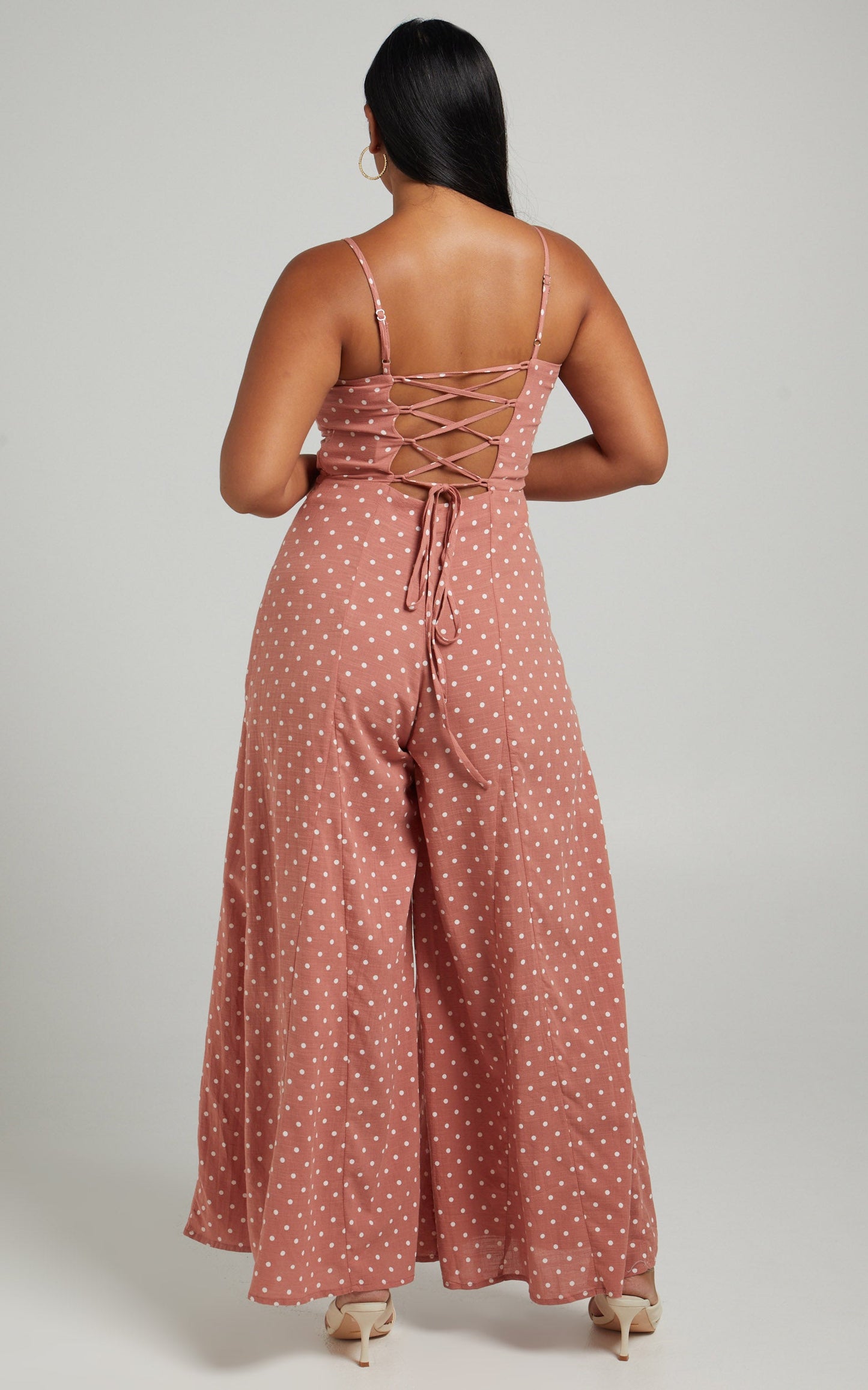Emmie Tie Back Wide Leg Jumpsuit in Dusty Pink Spot