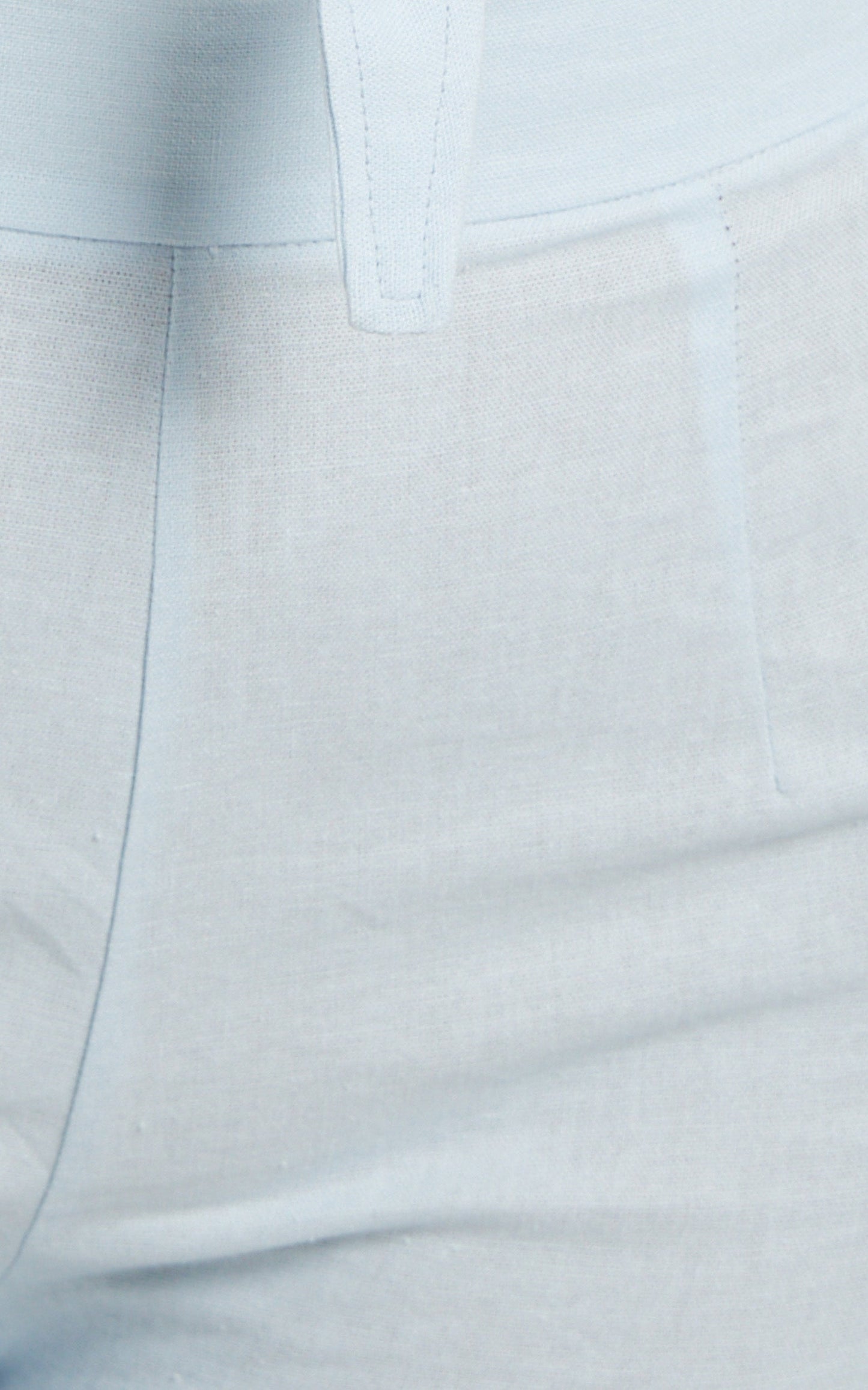 Arcaja Two Piece Short Set with Frill Sleeve Crop Top In Linen in Light Blue Linen Look