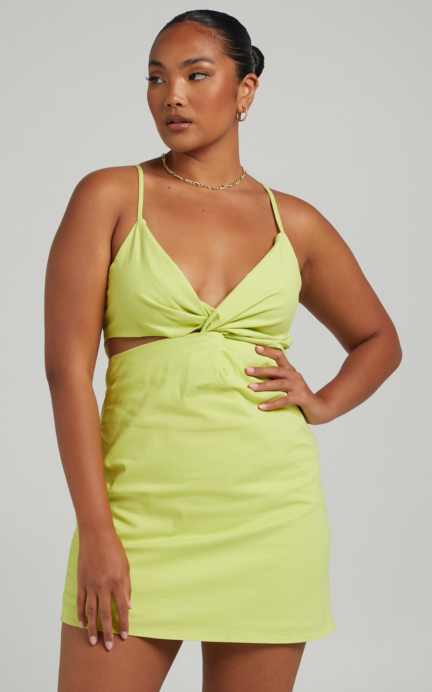 Tommy Twist Front Mini Dress in Lime