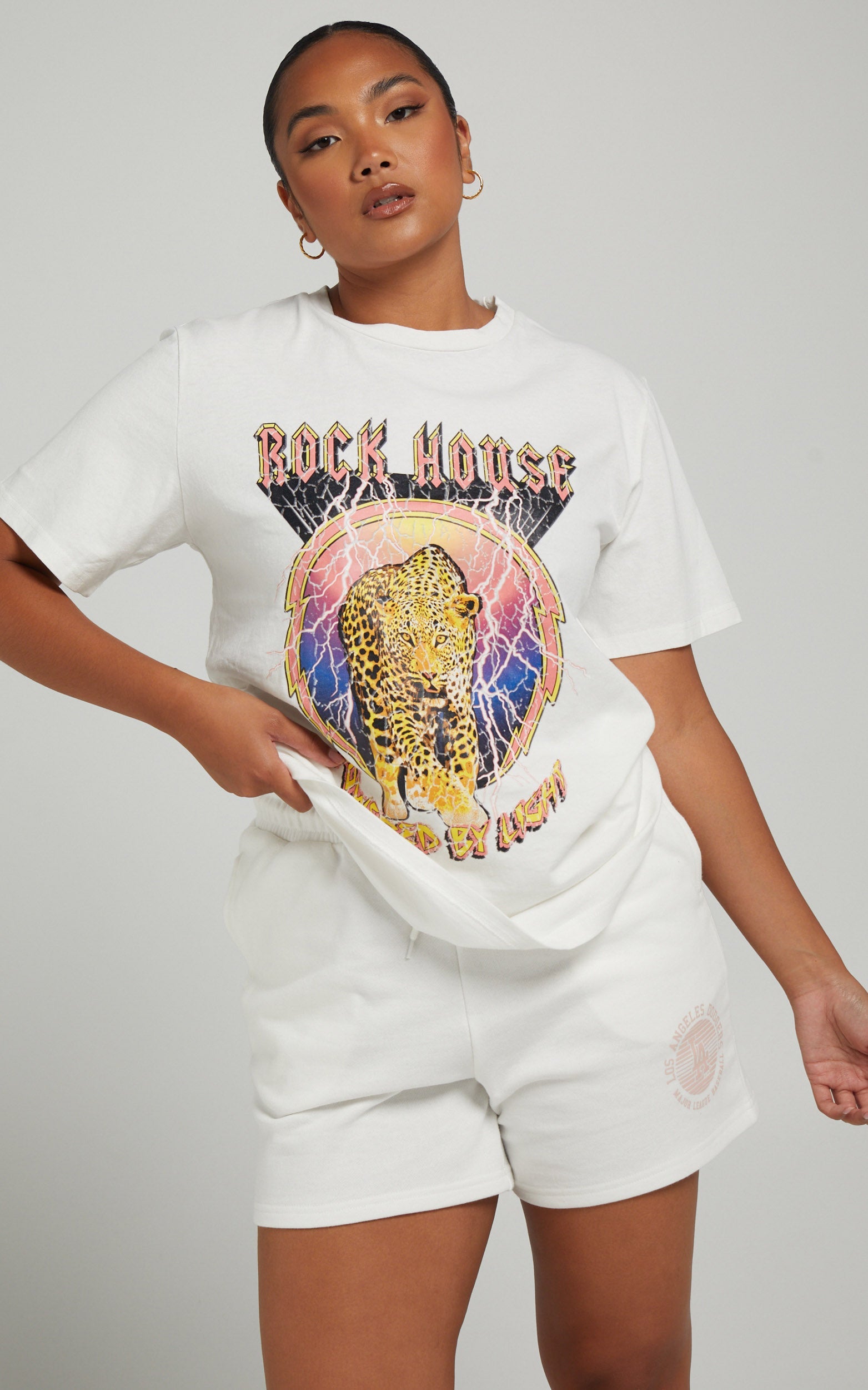 Electric Cheetah Graphic T Shirt in White