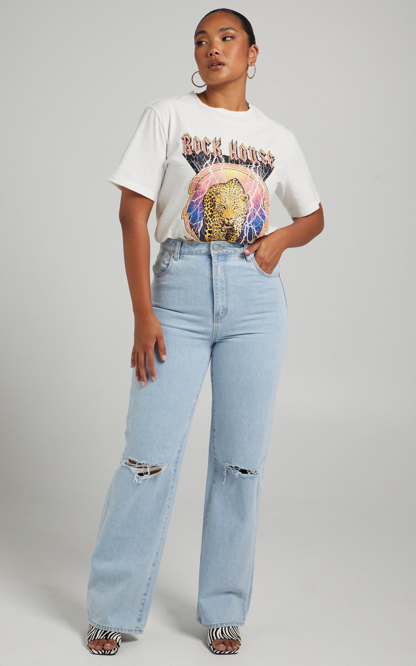 Electric Cheetah Graphic T Shirt in White