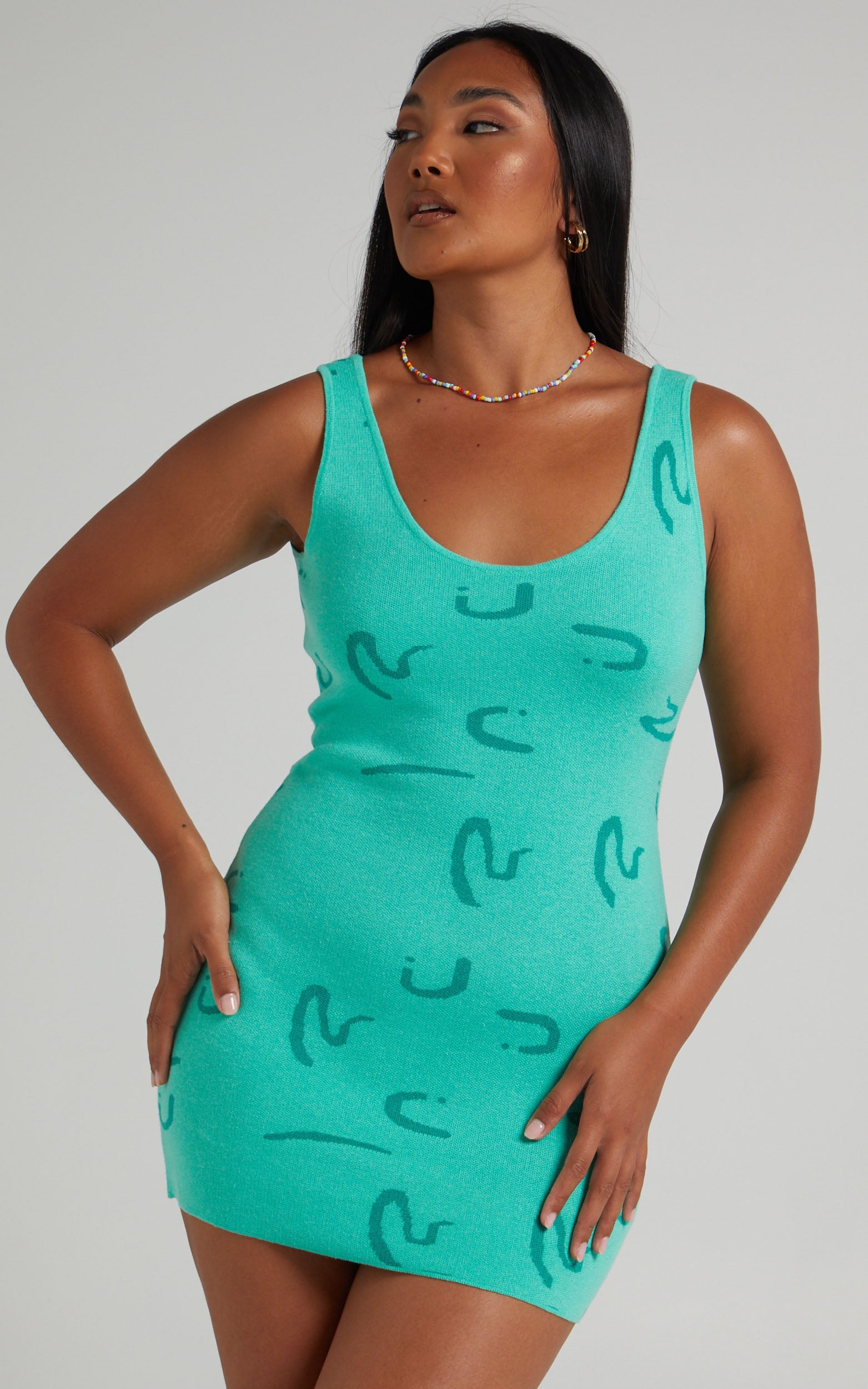 Arya Knit Mini Dress in Green