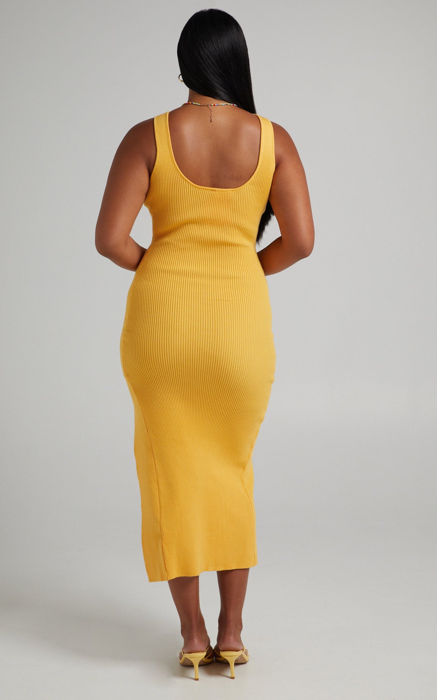 Aishah Midi Dress - Scoop Neck Front Split Ribbed Dress in Tangerine