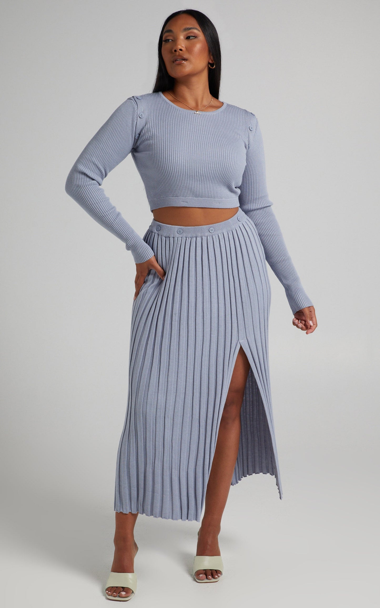 Isador Midi Knit Skirt in Steel Blue