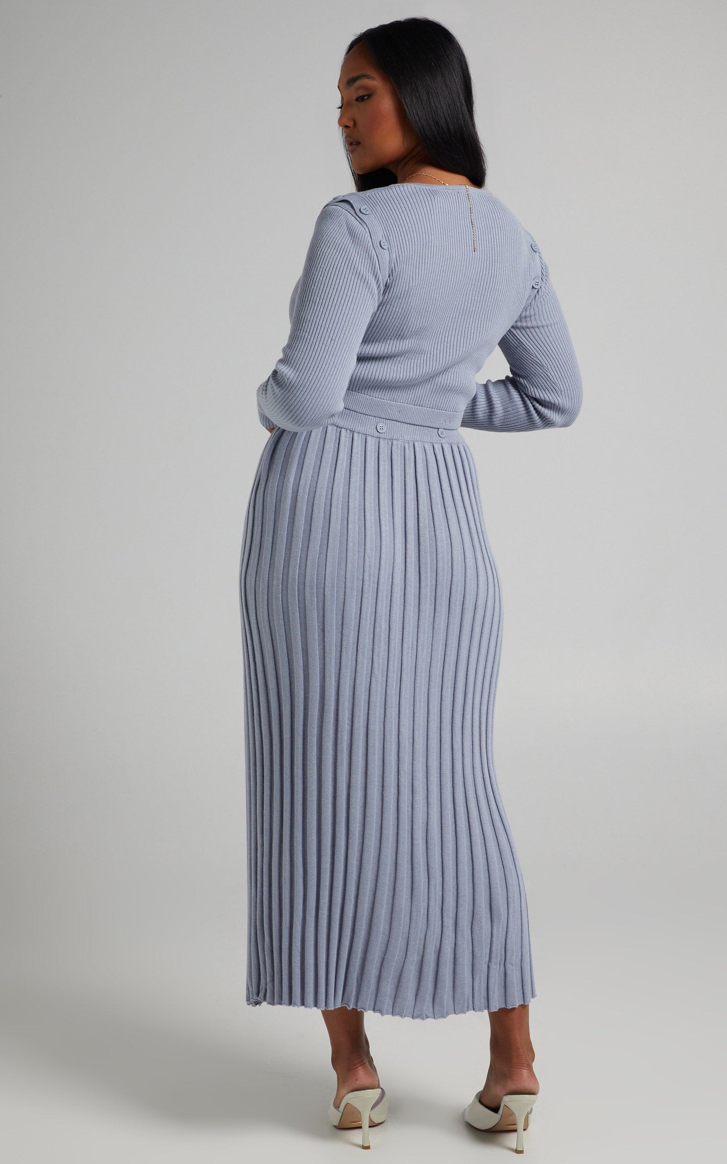 Isador Midi Knit Skirt in Steel Blue