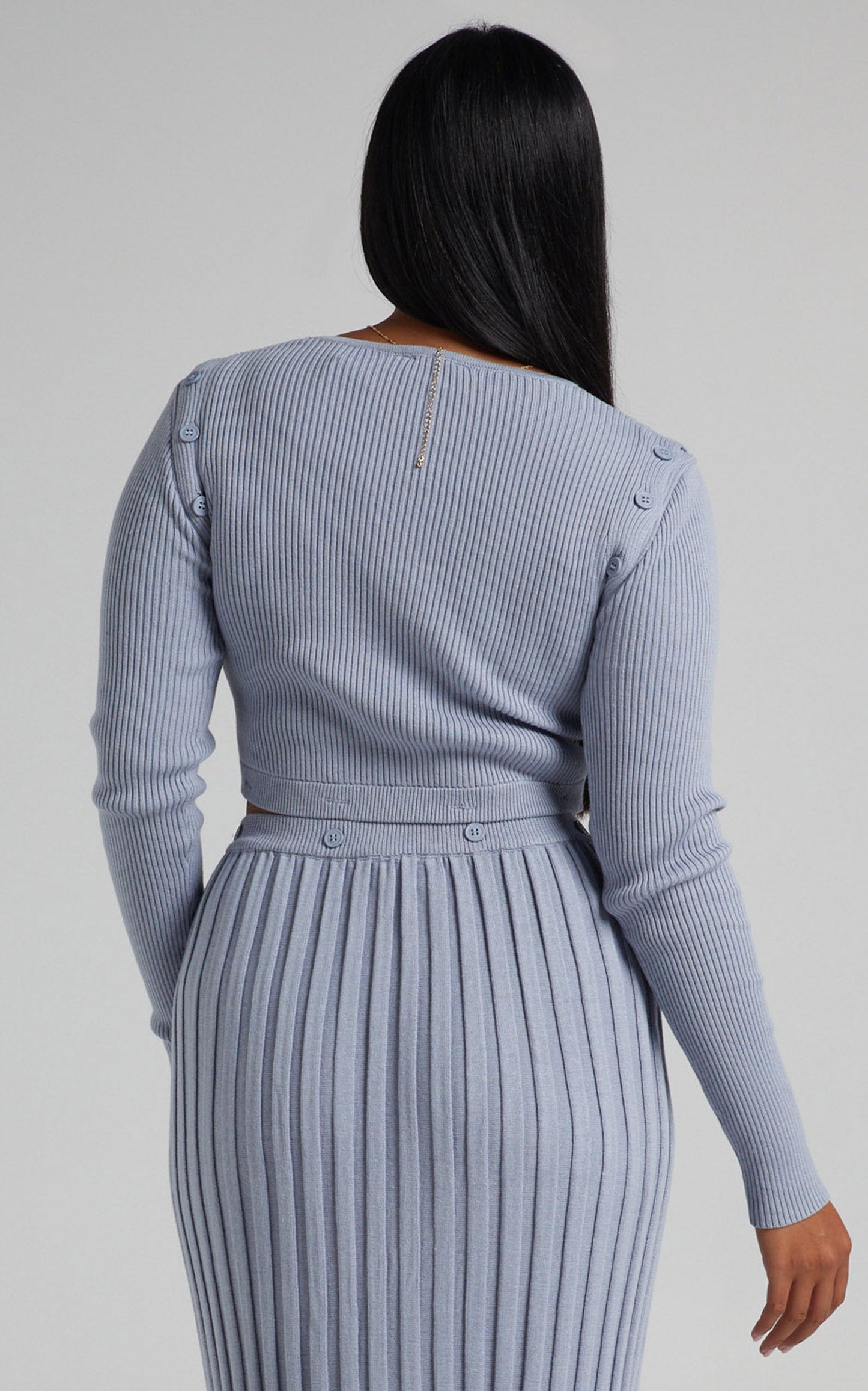Isador Top -  Button Detail Knit Top in Steel Blue