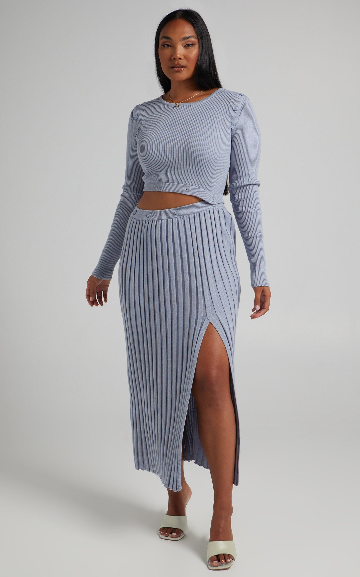 Isador Midi Knit Skirt in Steel Blue