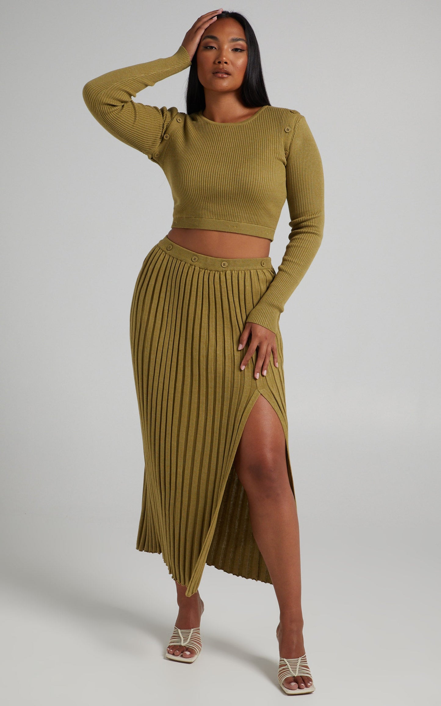 Isador Midi Knit Skirt in Olive