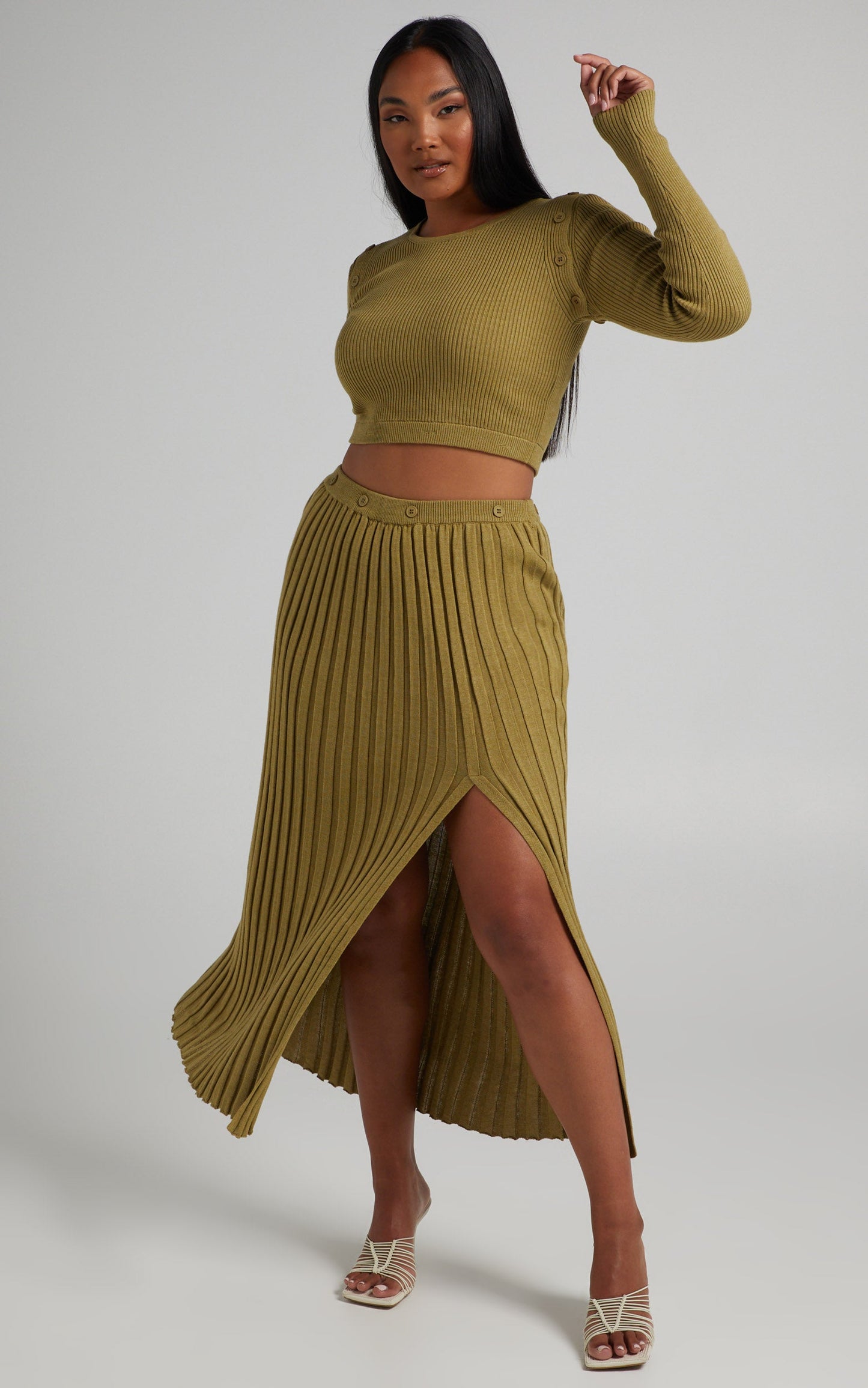 Isador Midi Knit Skirt in Olive