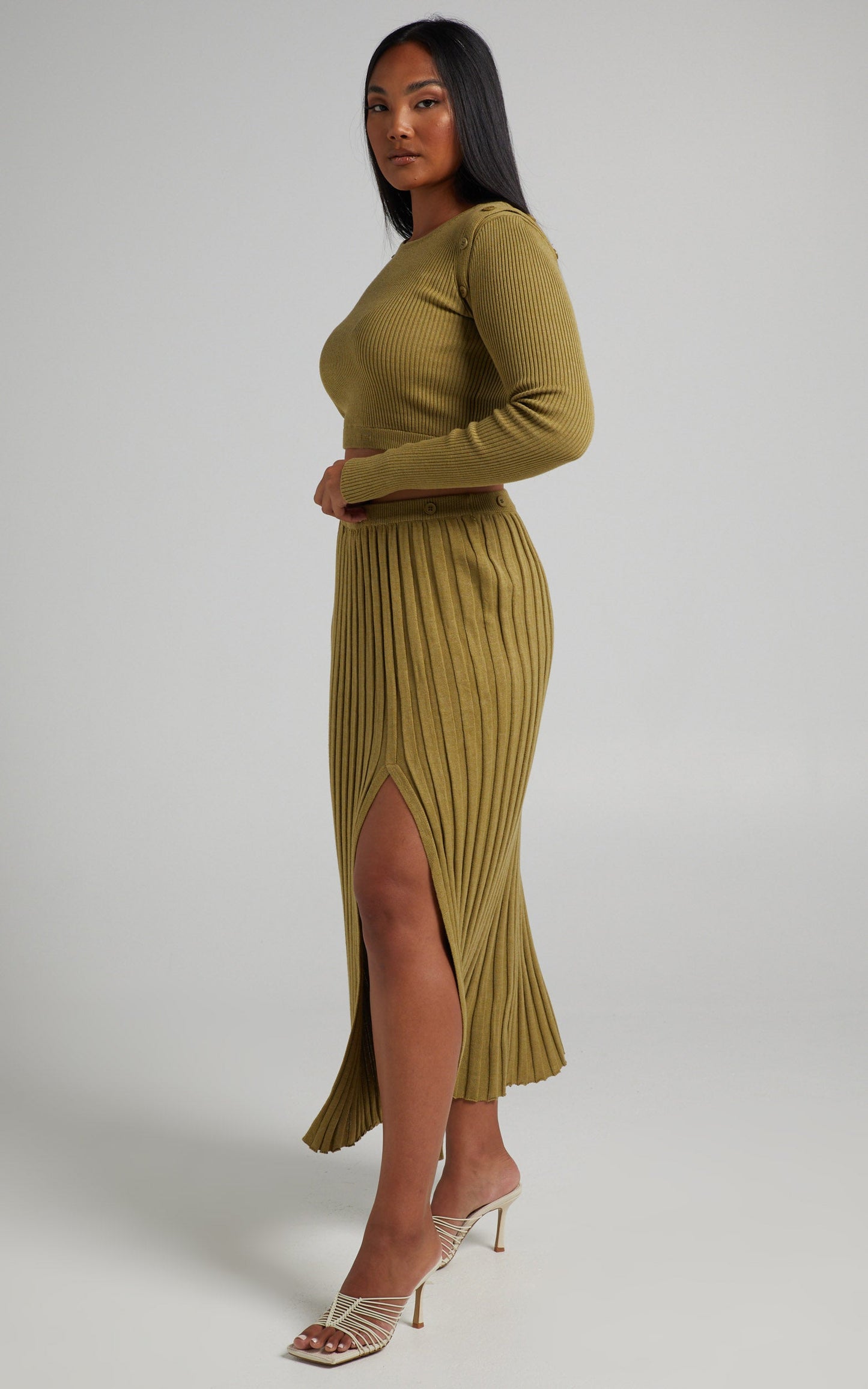 Isador Midi Knit Skirt in Olive