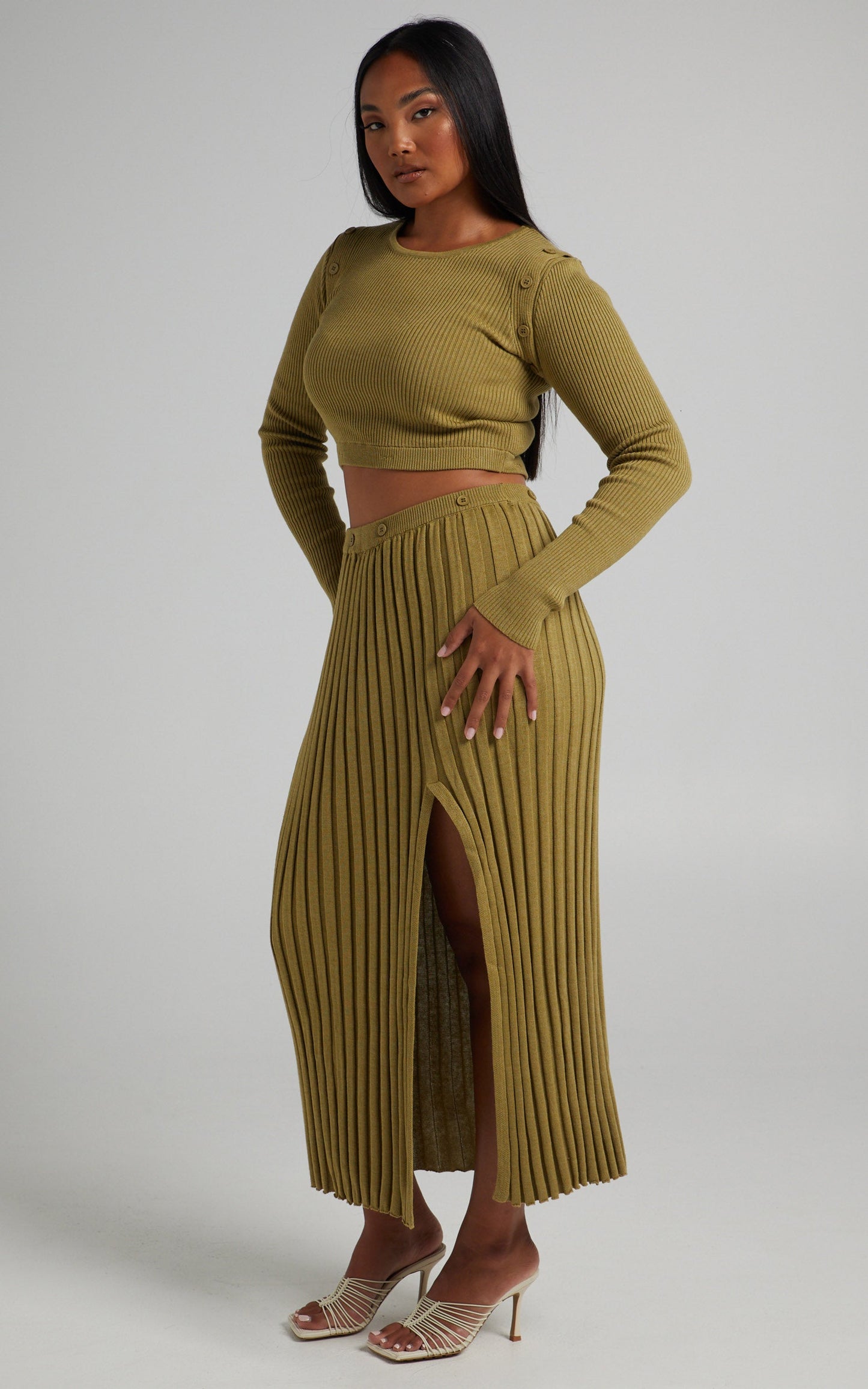 Isador Midi Knit Skirt in Olive