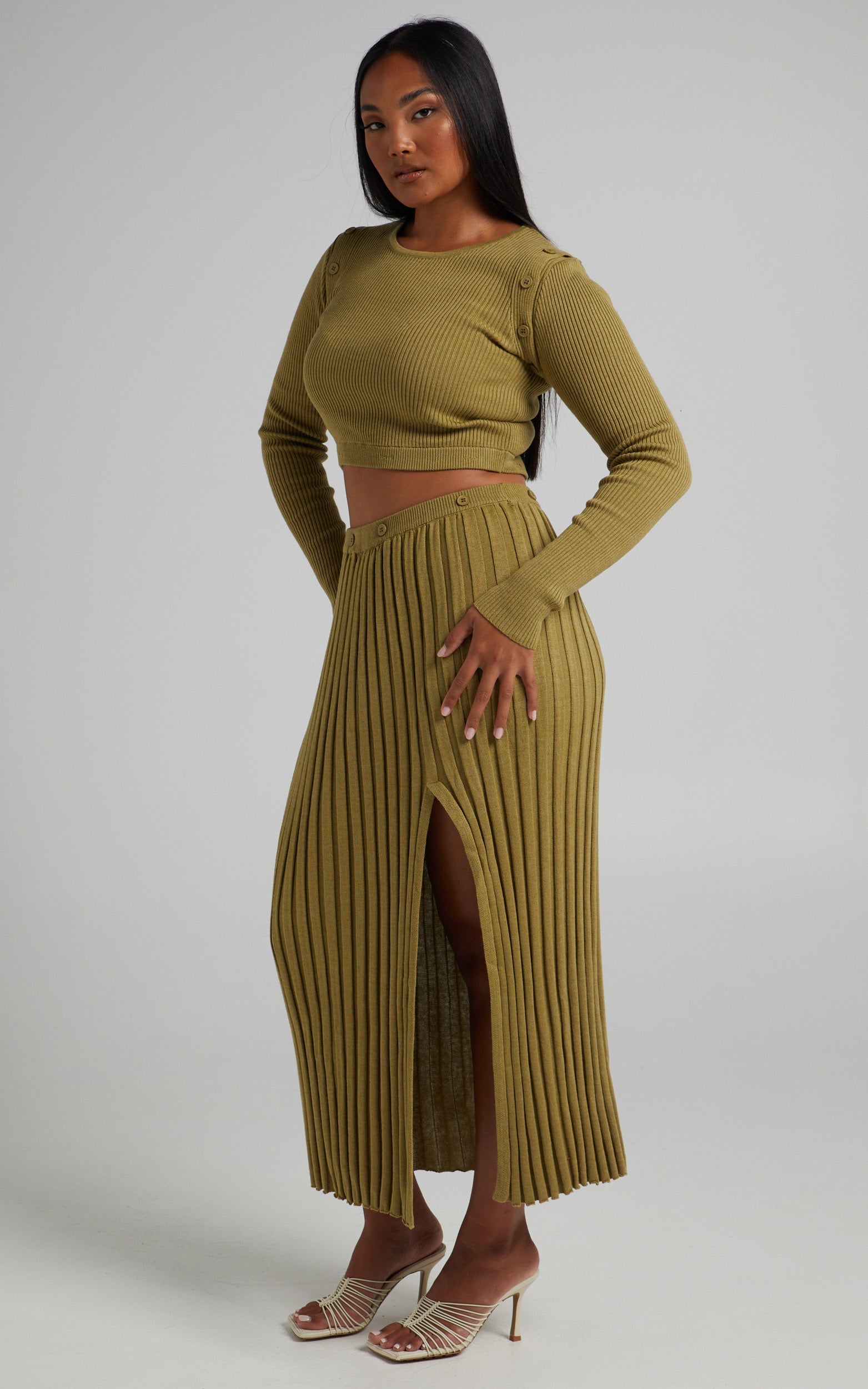 Isador Midi Knit Skirt in Olive