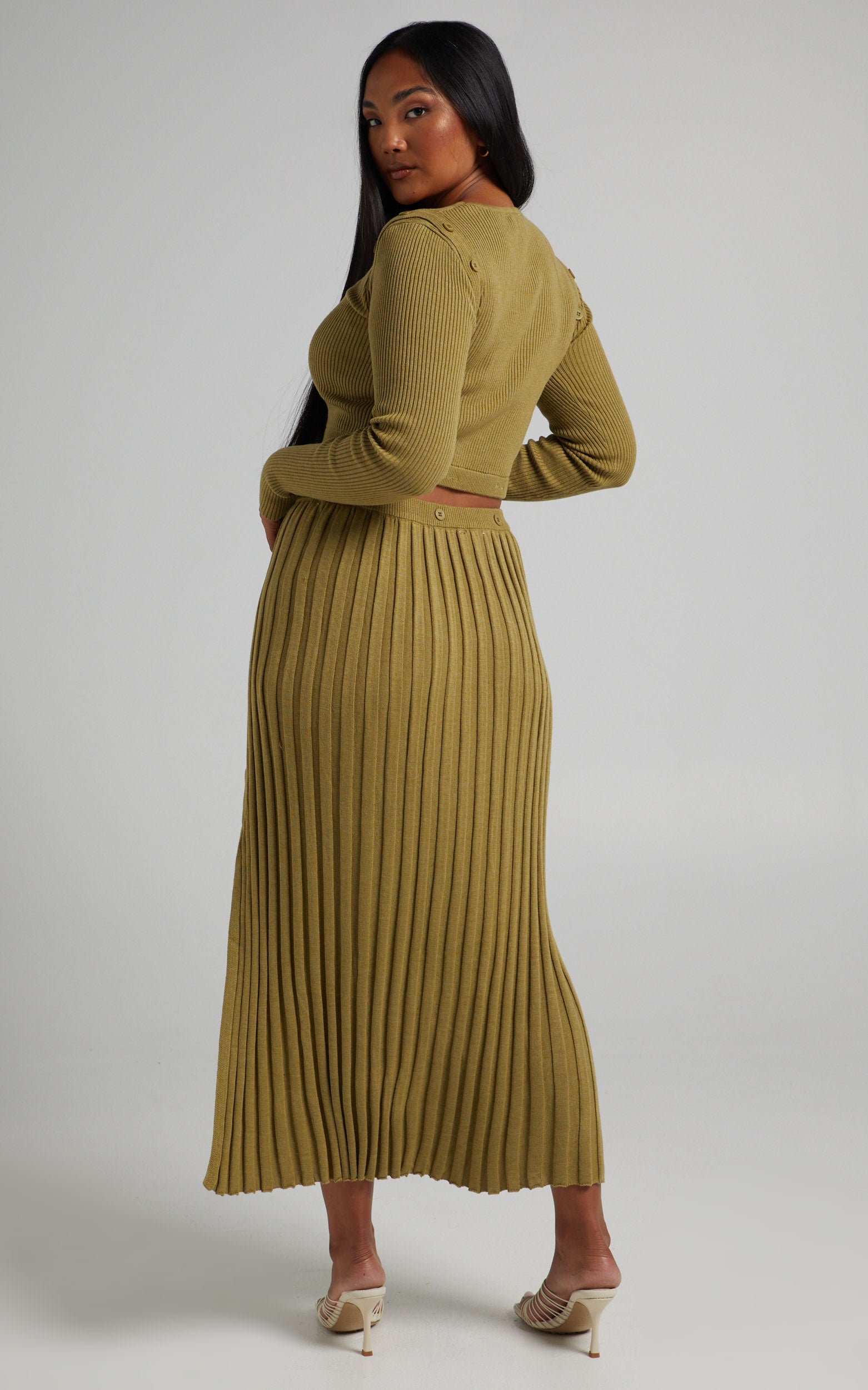 Isador Midi Knit Skirt in Olive