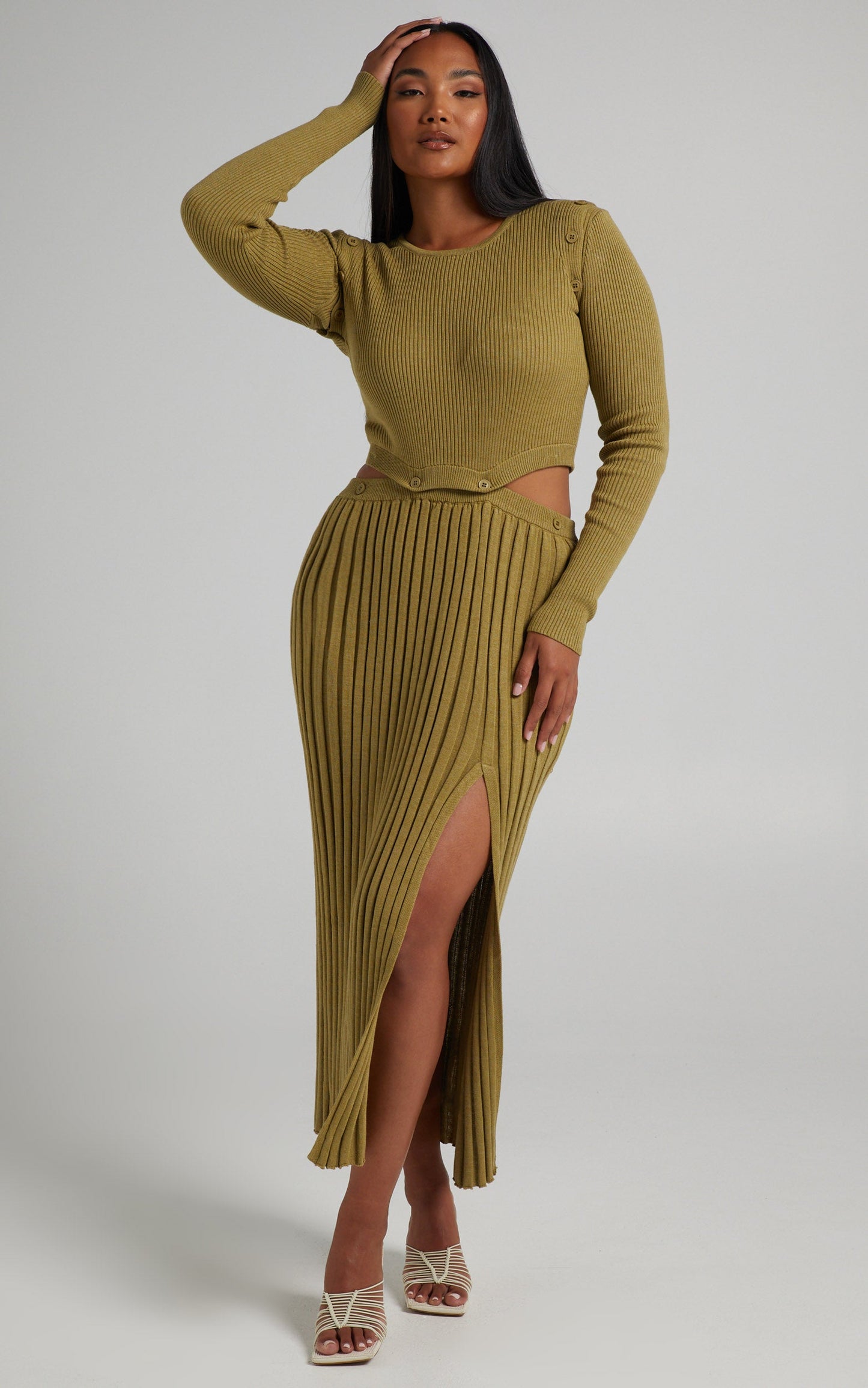 Isador Midi Knit Skirt in Olive