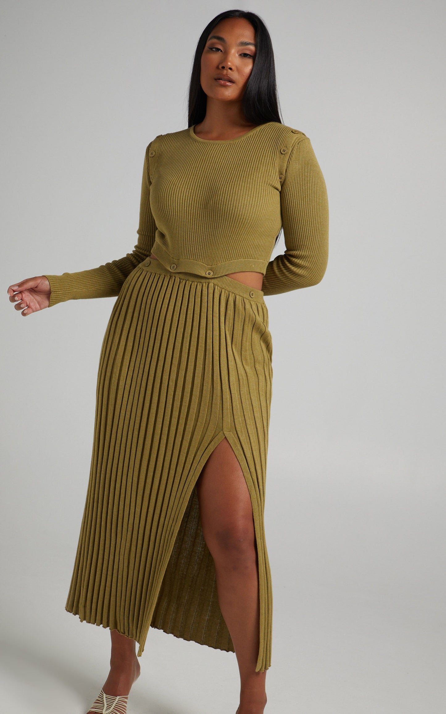 Isador Midi Knit Skirt in Olive
