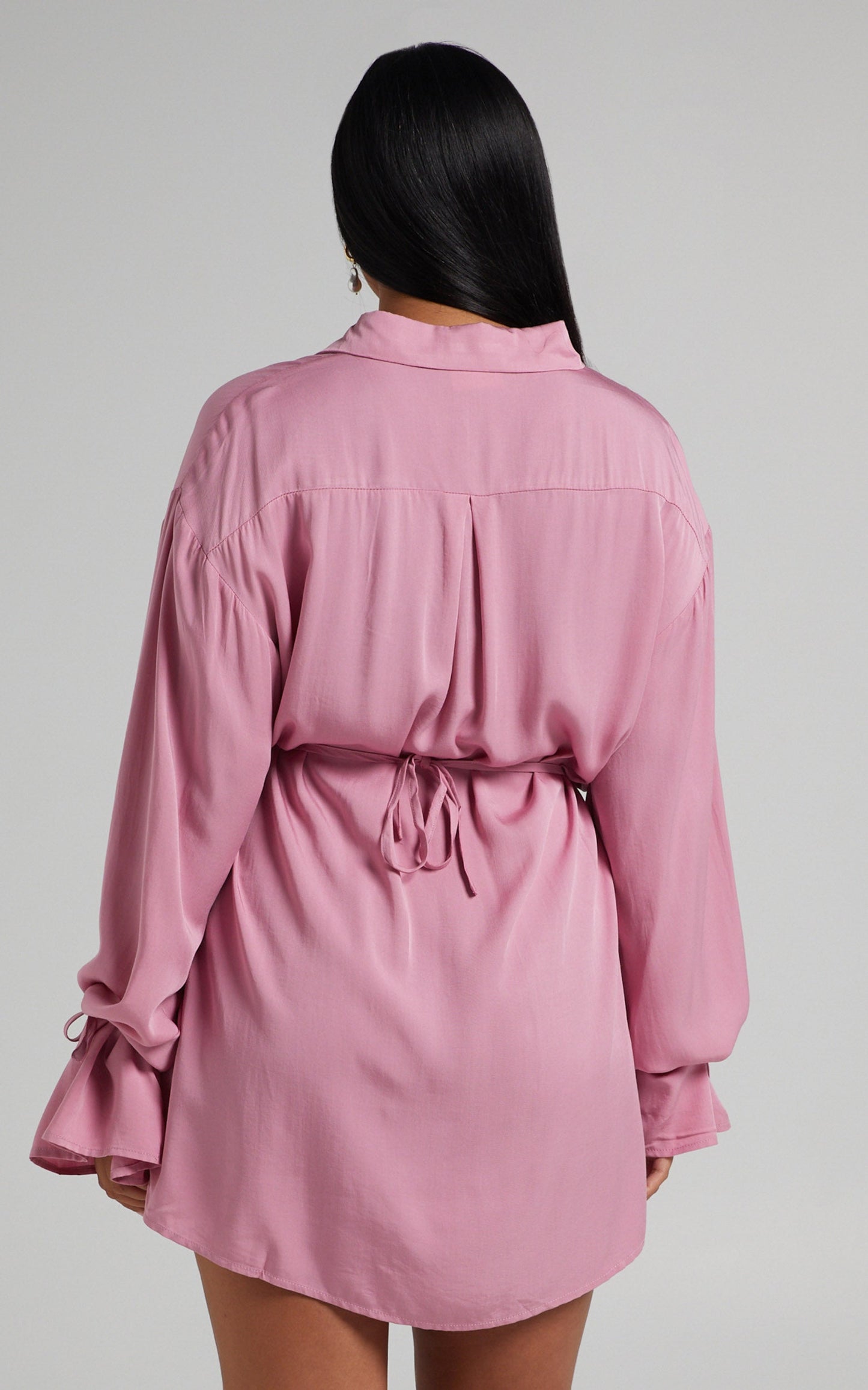 Wynter Mini Dress - Waist Tie Shirt Dress in Pink