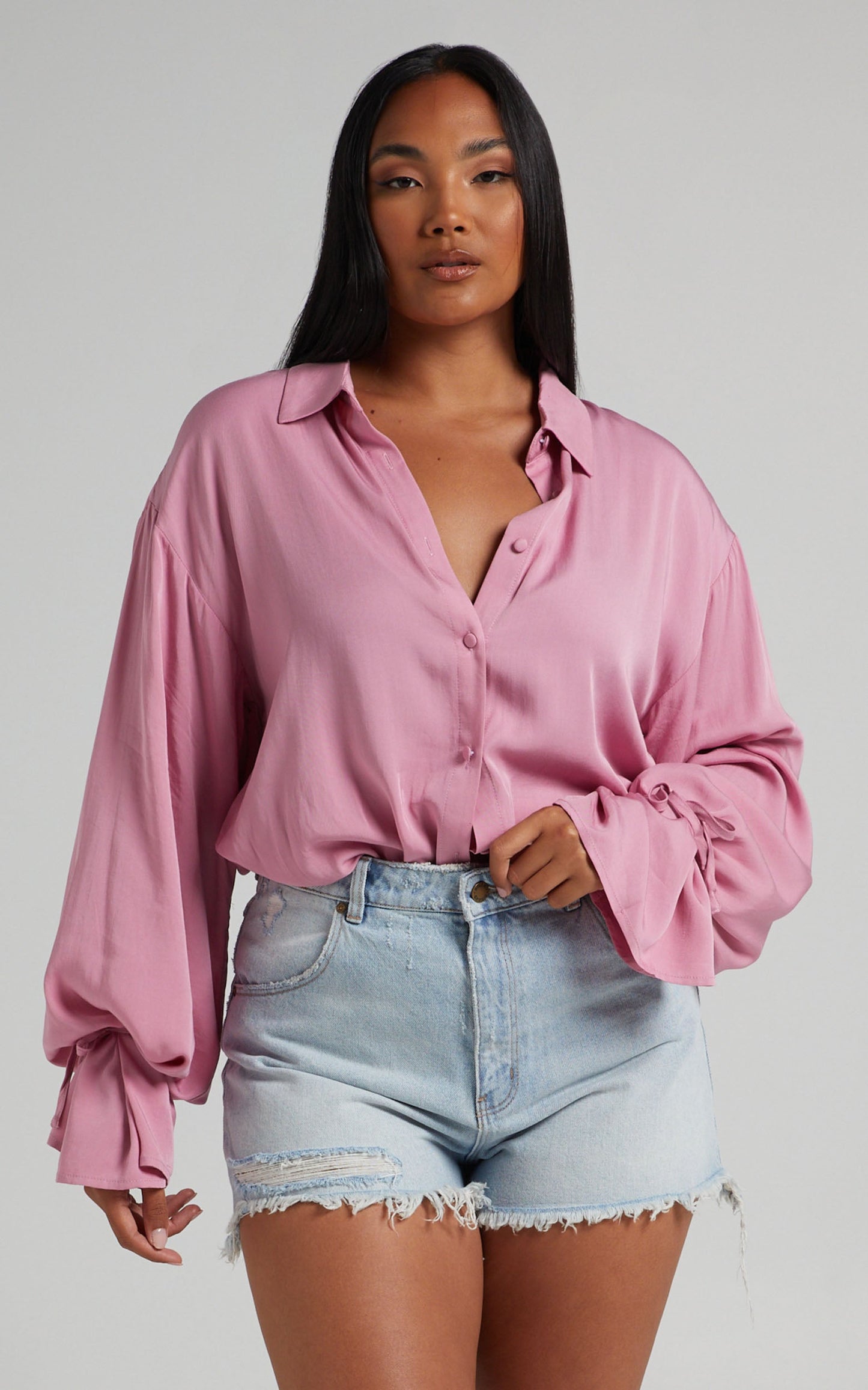 Wynter Mini Dress - Waist Tie Shirt Dress in Pink