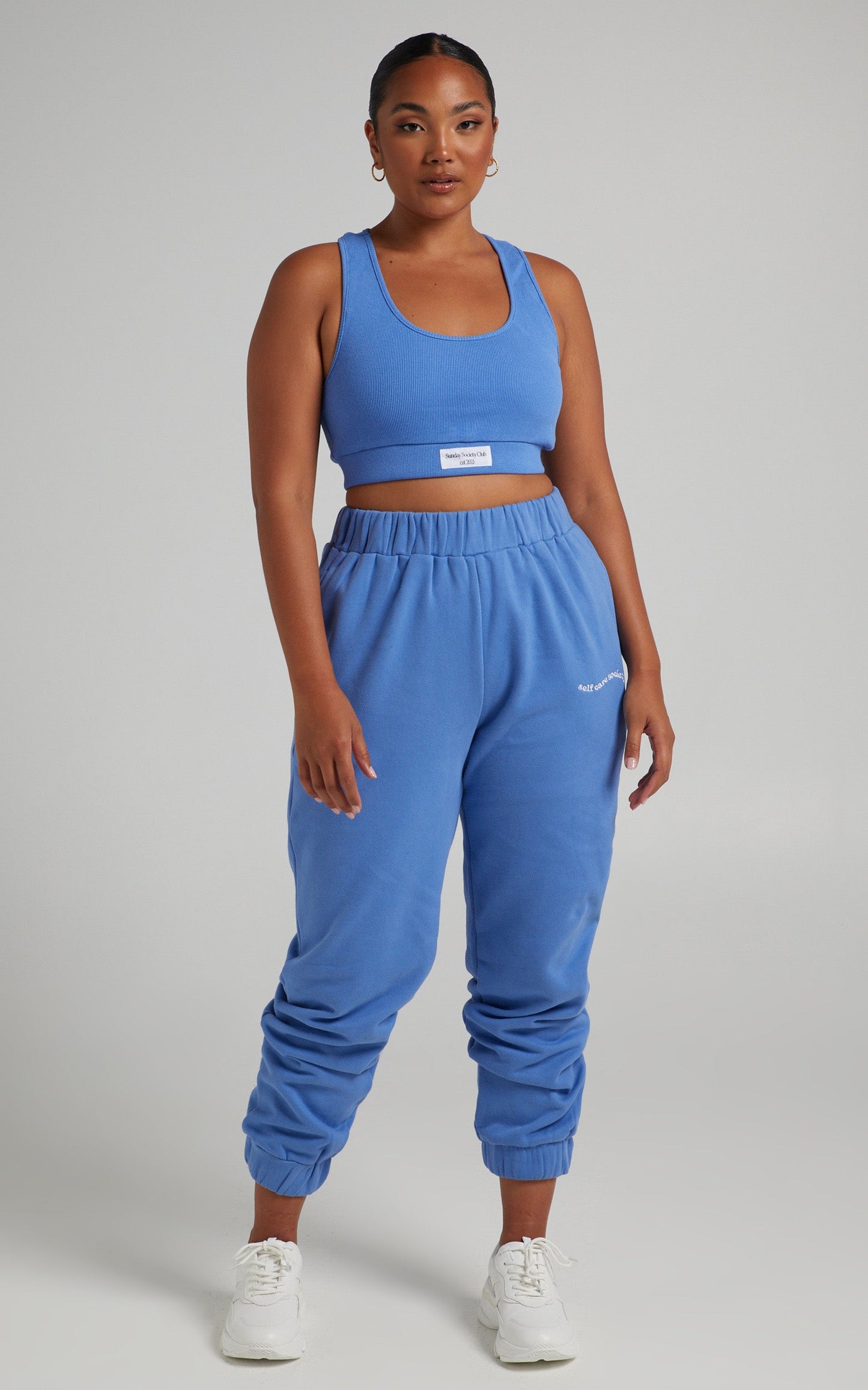 Sunday Society Club - Mid Waisted Maddie Sweatpants in Blue