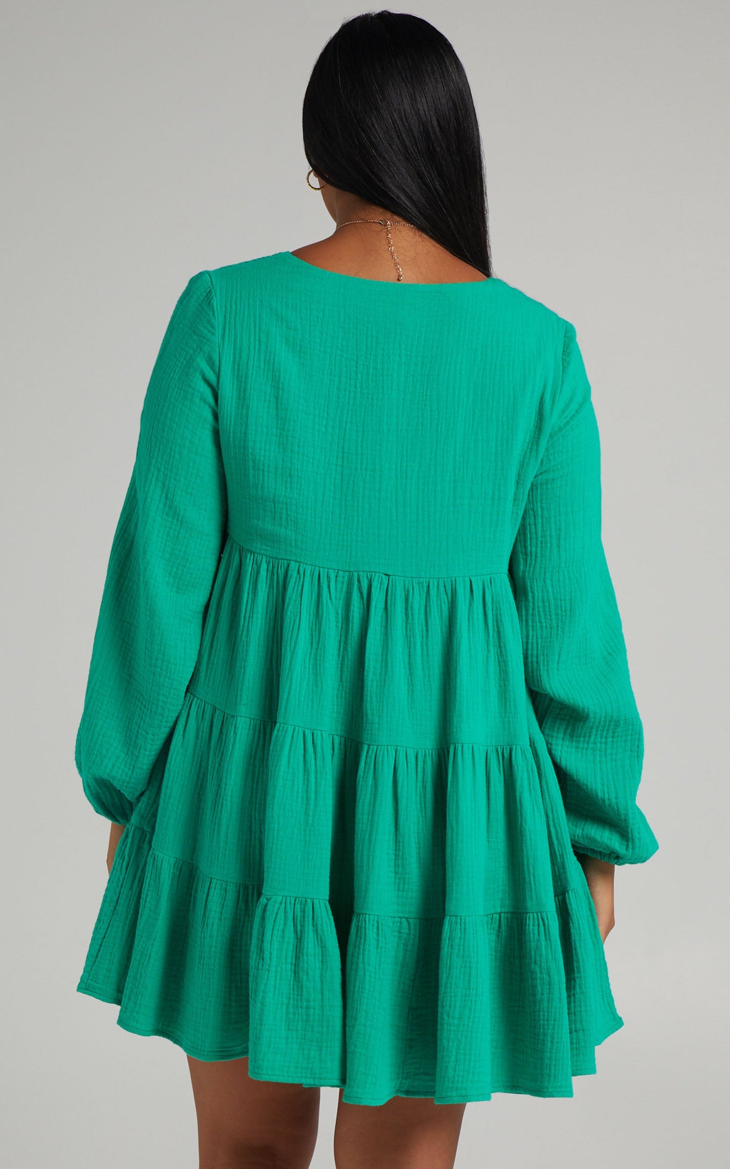 Amalia Mini Dress - Long Sleeve Smock Dress in Green