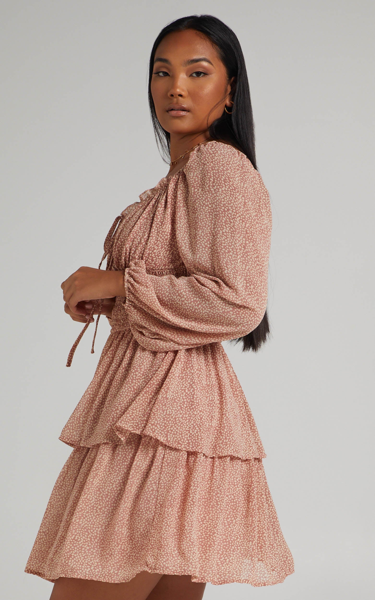 Paxton Long Sleeve Tiered Mini Dress in Pink